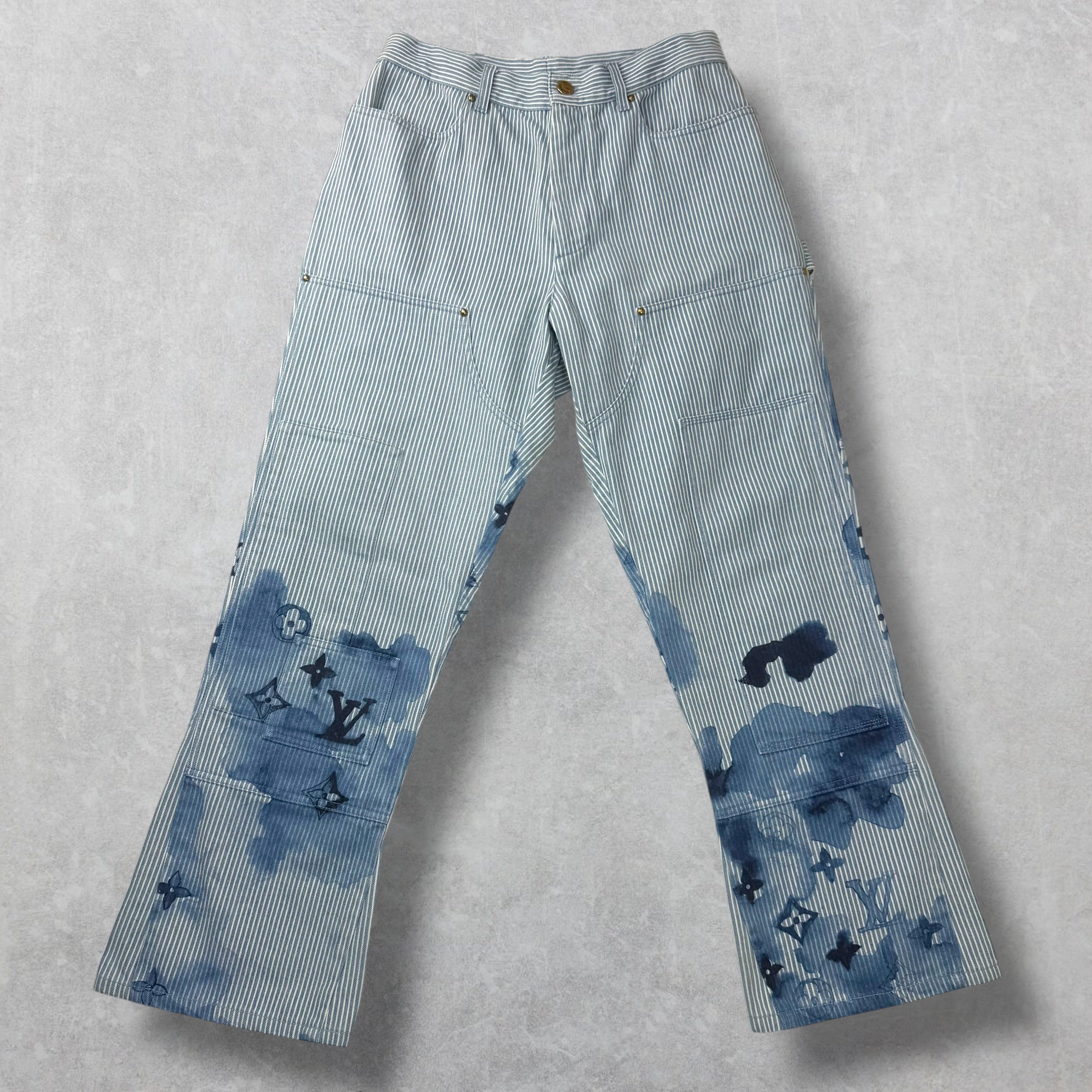 Louis Vuitton Watercolor Stripe Denim Cargo Pants 34