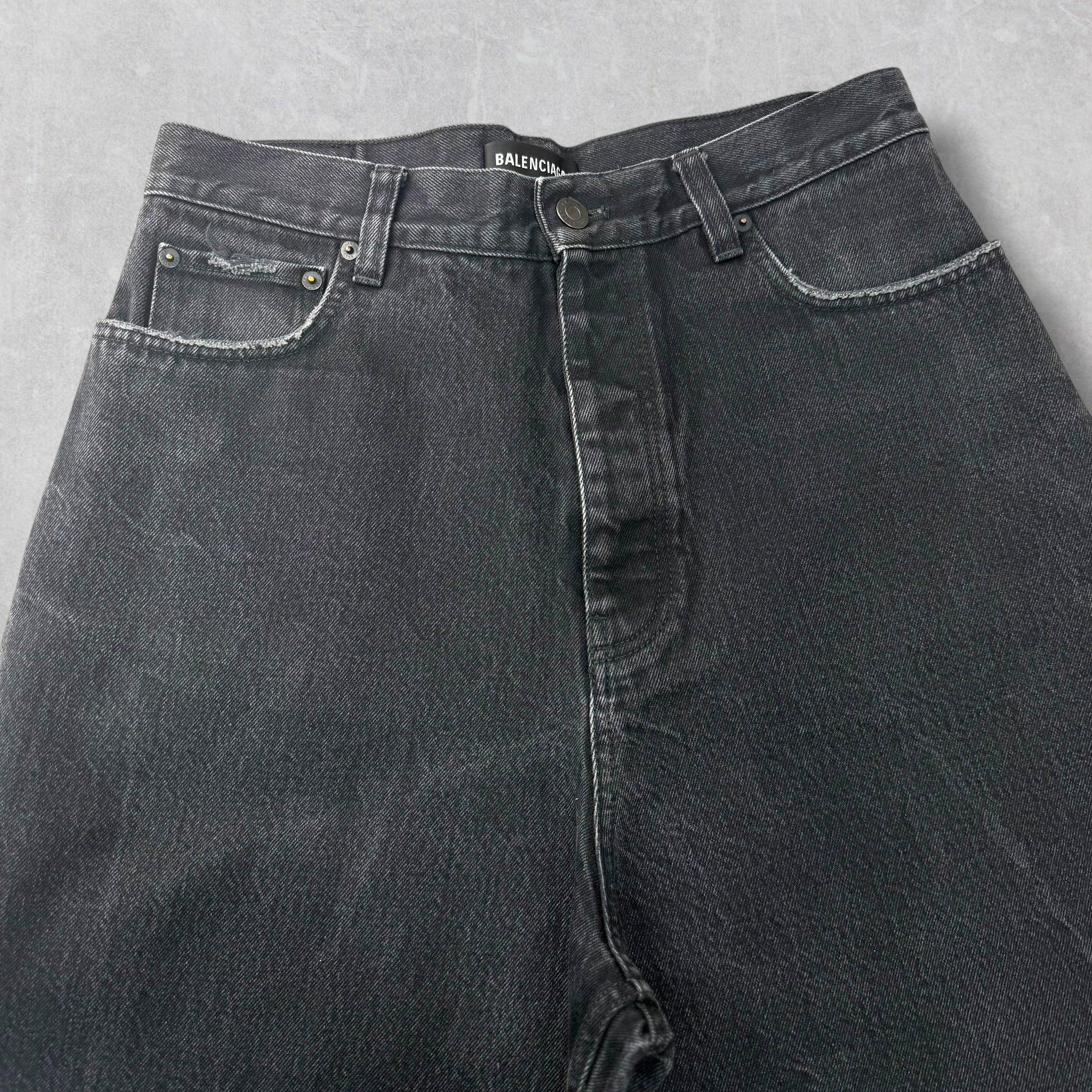 Balenciaga Baggy Distressed Hem Black Jeans S (32)