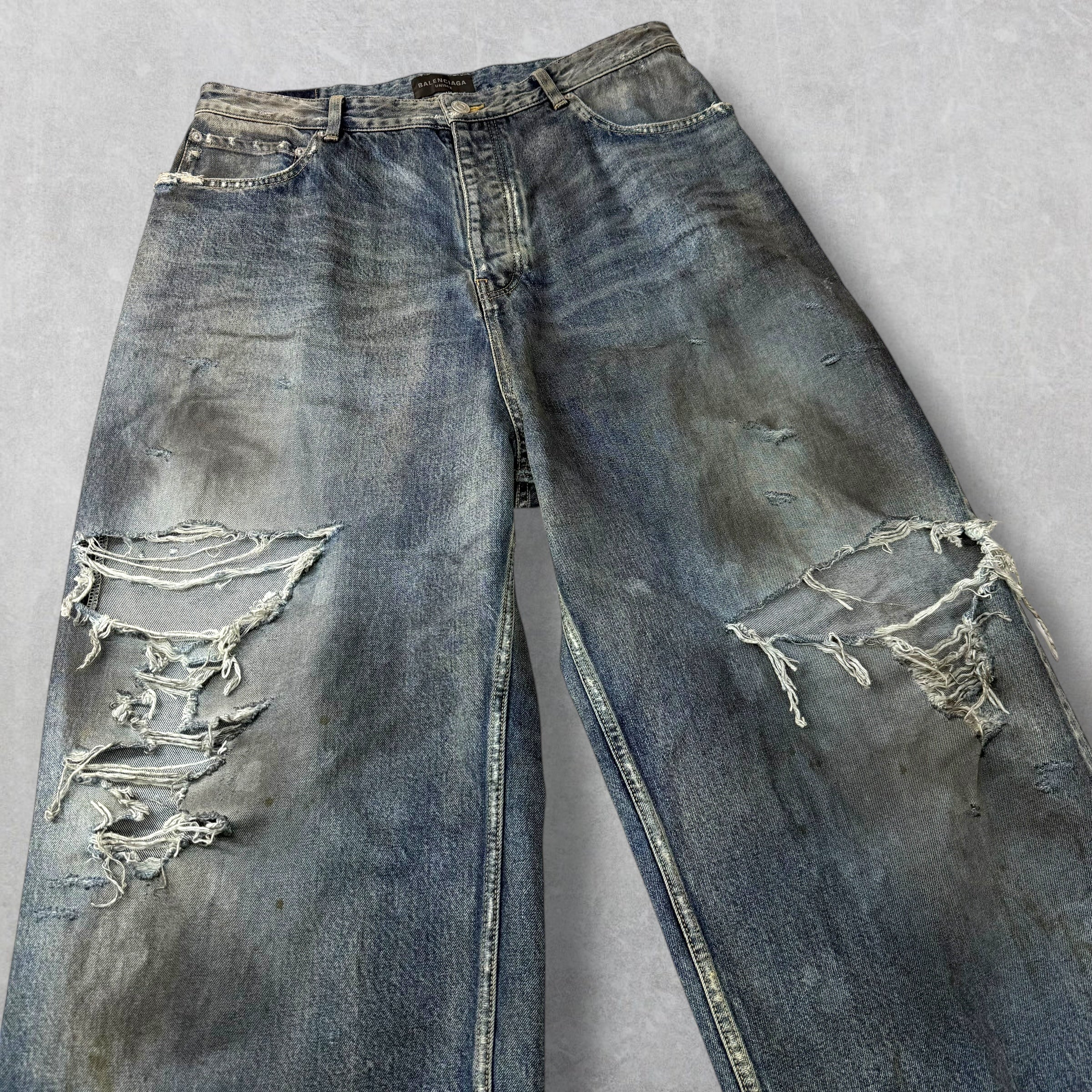 Balenciaga Baggy Distressed Blue Washed Denim 32