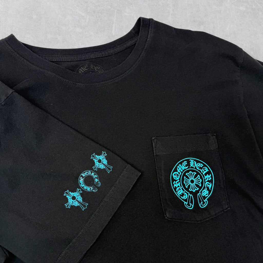 Chrome Hearts Blue Triple Cross Logo Black Tee XL