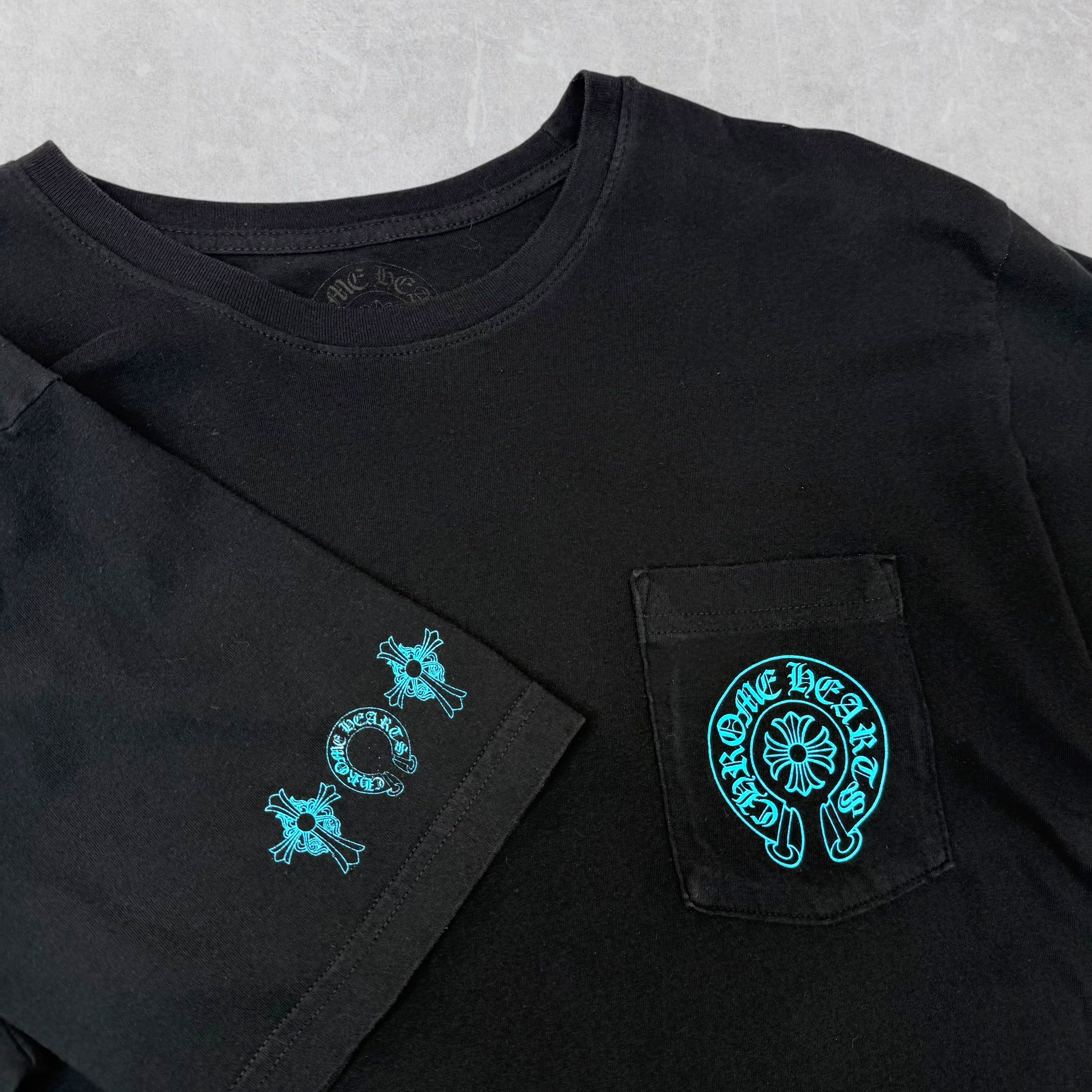 Chrome Hearts Blue Triple Cross Logo Black Tee XL