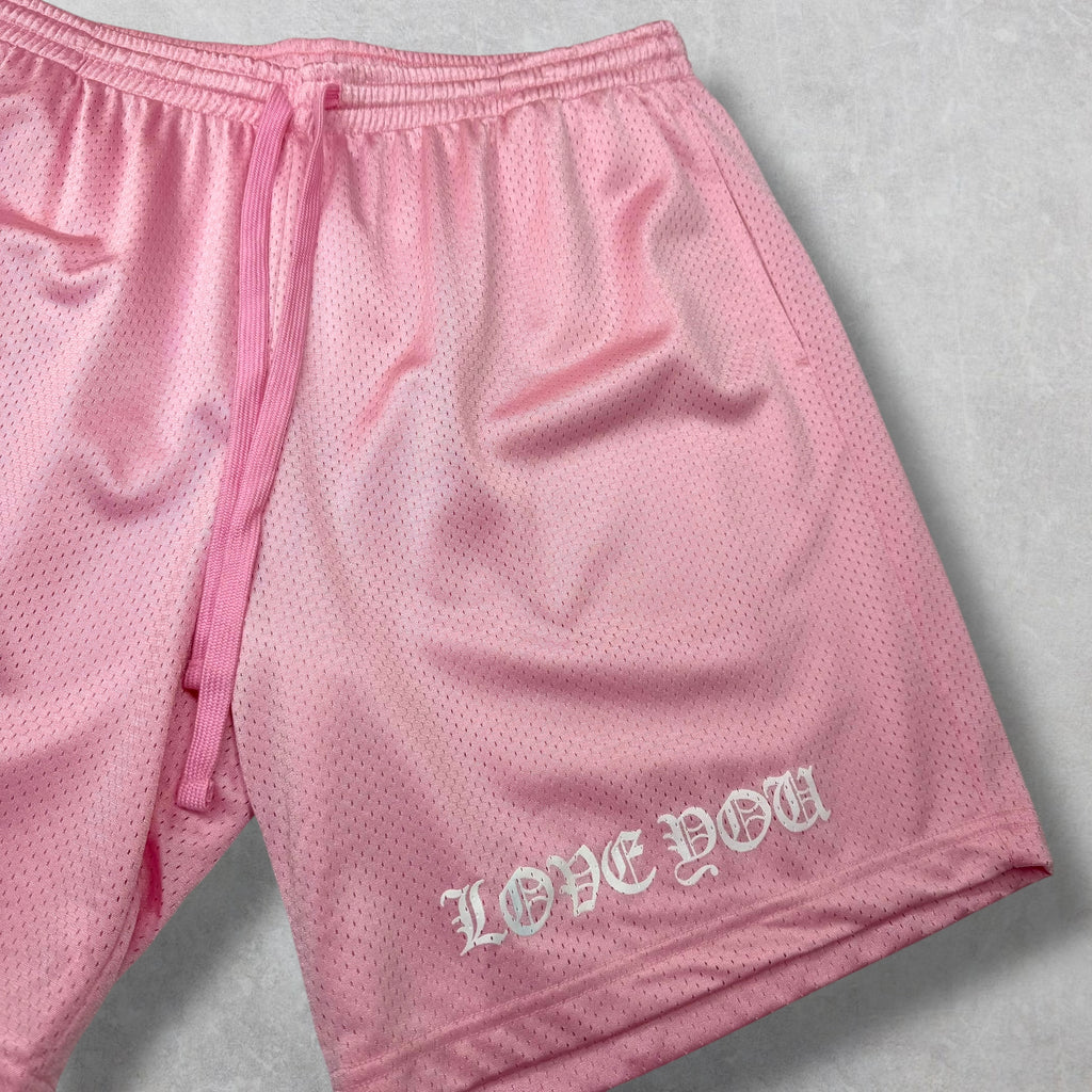 Chrome Hearts 'Love You' Pink Mesh Shorts XXL