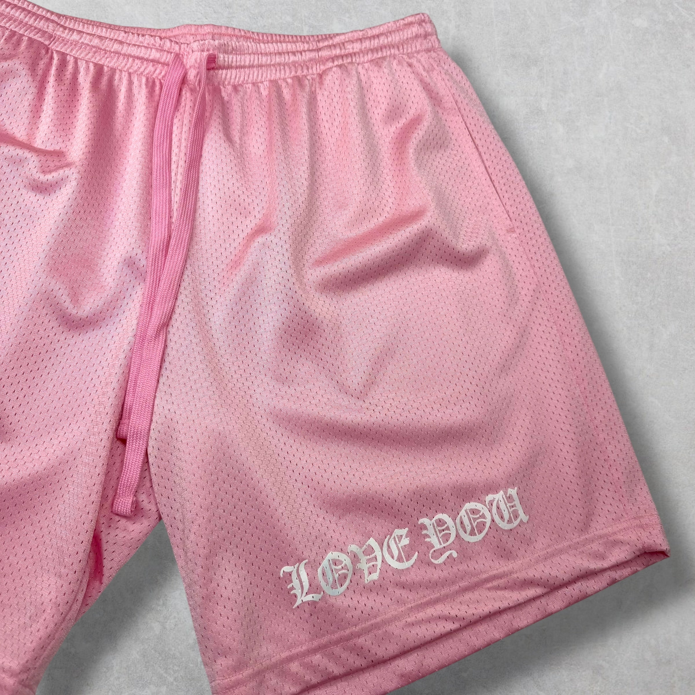Chrome Hearts 'Love You' Pink Mesh Shorts XXL