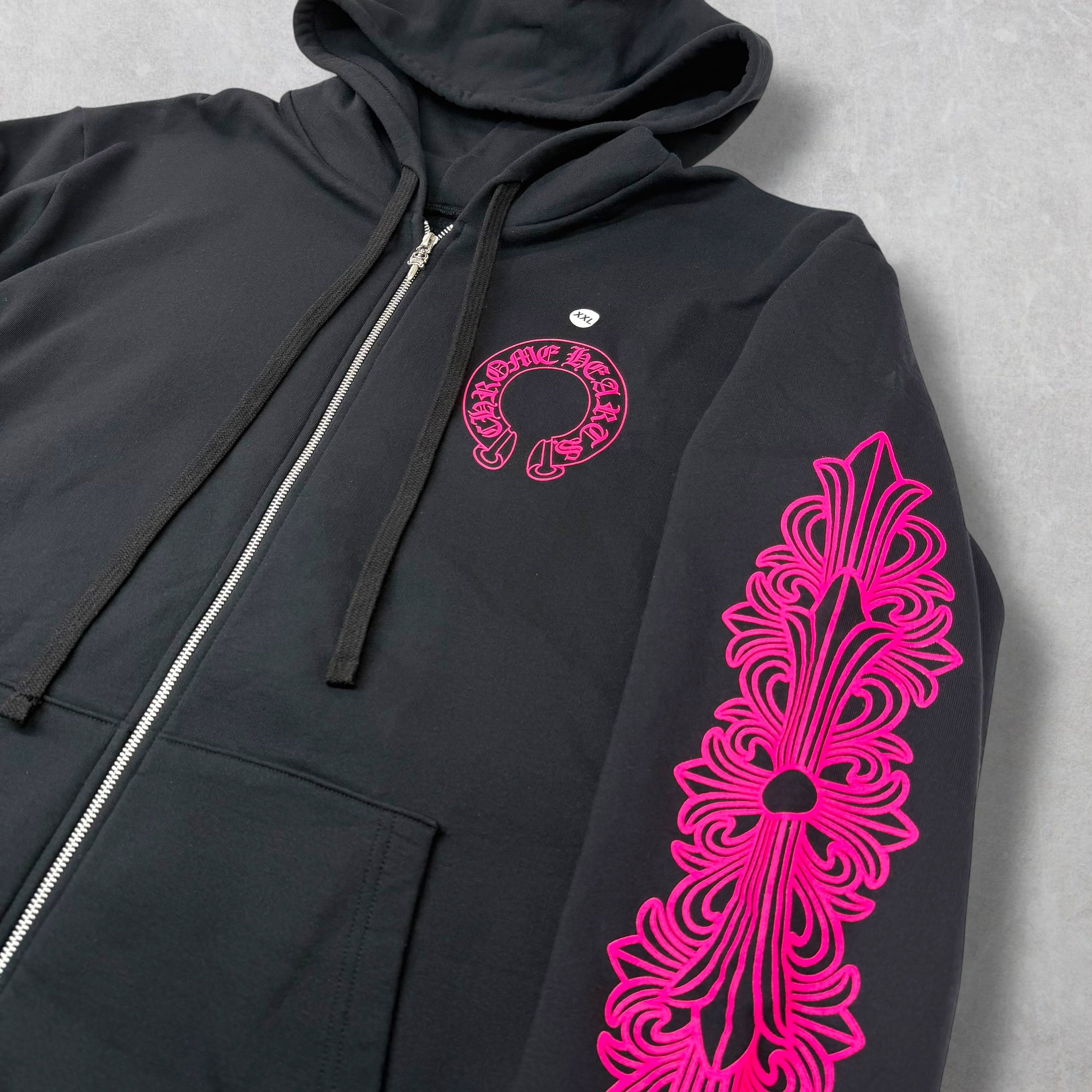 Chrome Hearts 'Pink Horseshoe' Floral Zip Up Hoodie XXL