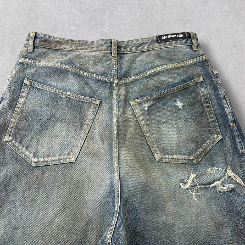 Balenciaga Baggy Distressed Blue Washed Denim 32