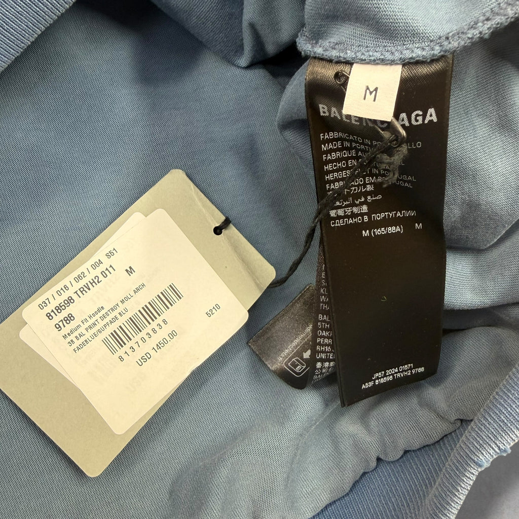 Balenciaga Washed Destruction Printed Logo Hoodie M