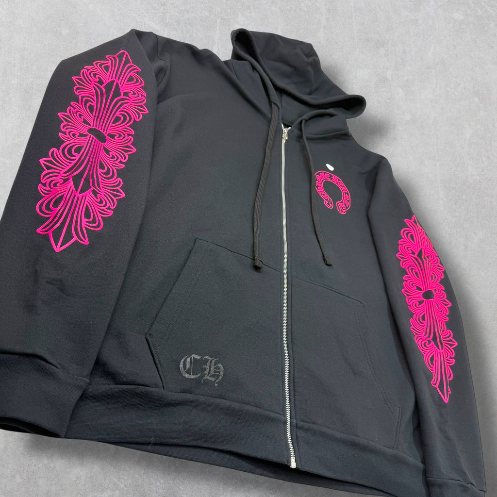 Chrome Hearts 'Pink Horseshoe' Floral Zip Up Hoodie XXL