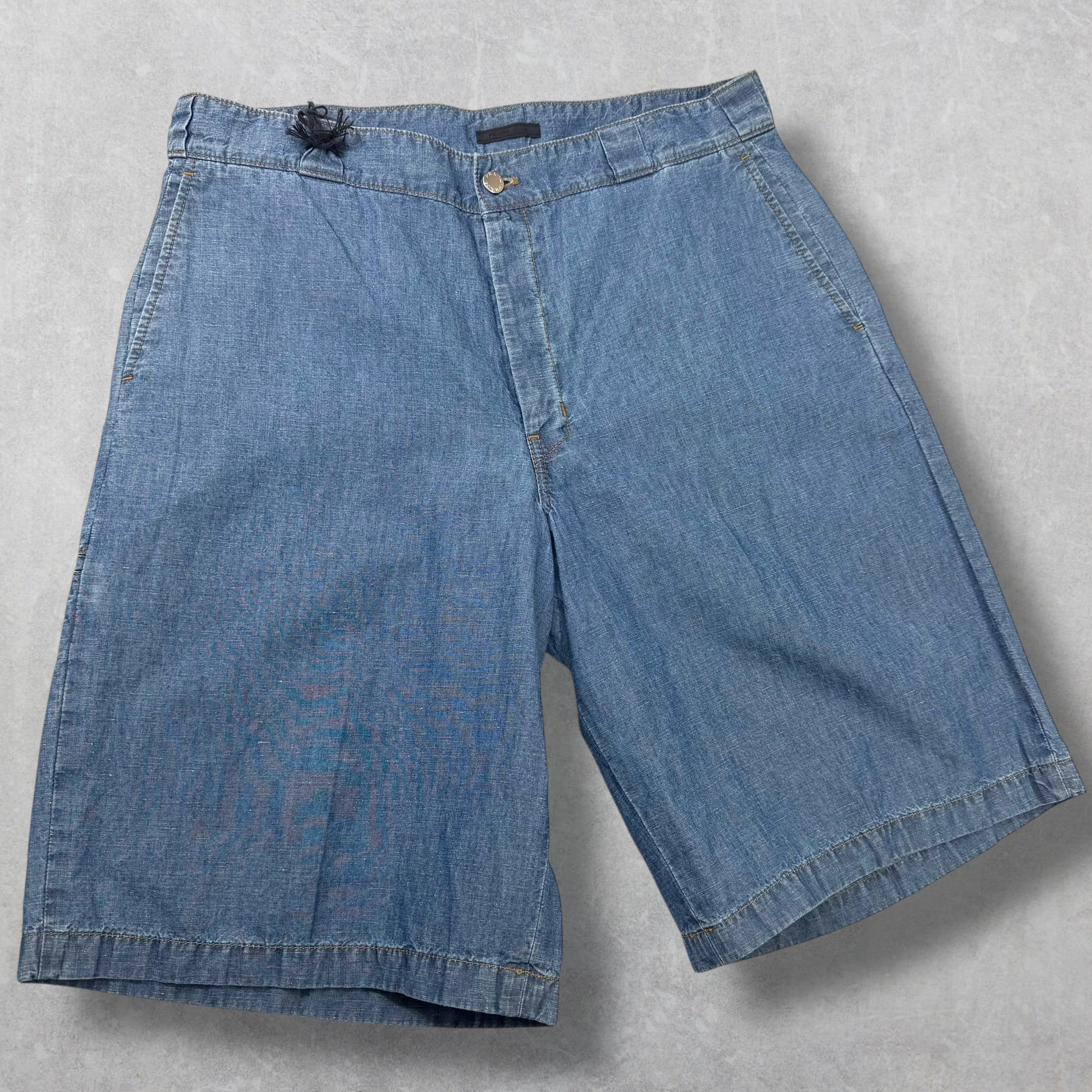 Prada Triangle Logo Plate Denim Bermuda Shorts 52 (36)