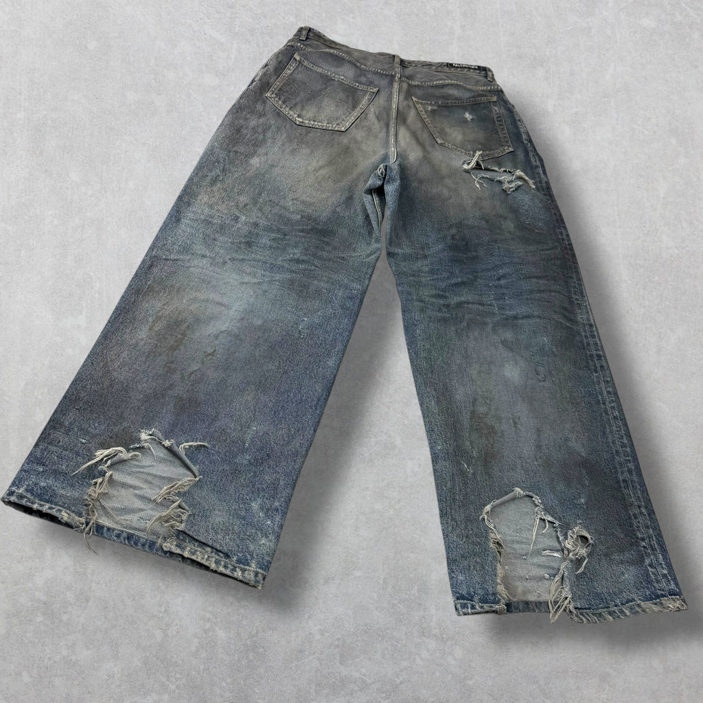 Balenciaga Baggy Distressed Blue Washed Denim 32