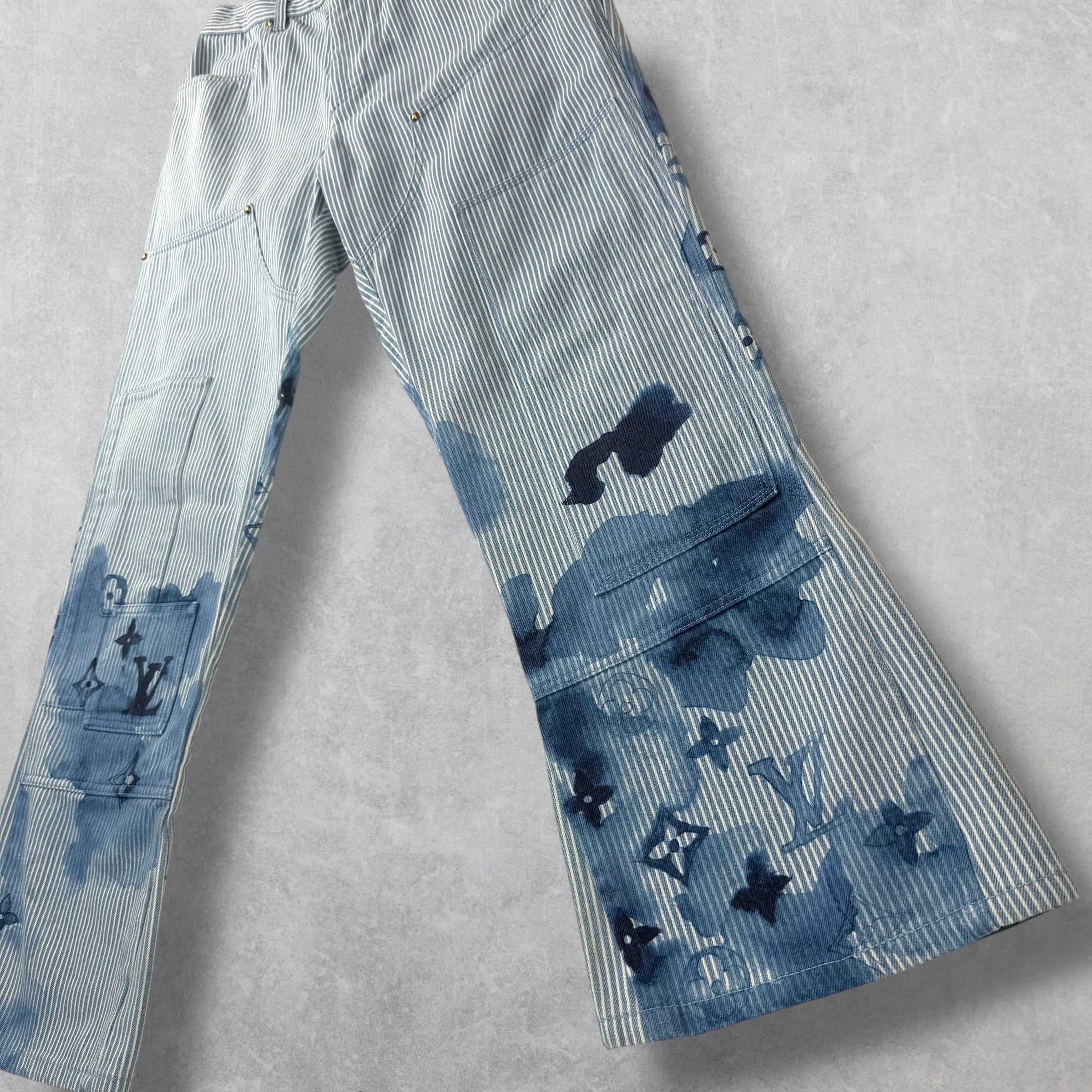 Louis Vuitton Watercolor Stripe Denim Cargo Pants 34