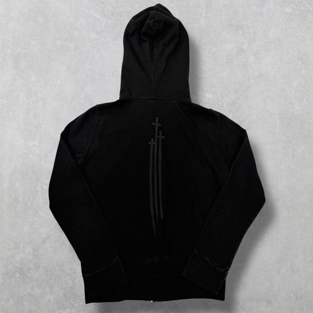 Chrome Hearts Black Triple Cross Logo Zip Up Hoodie XS