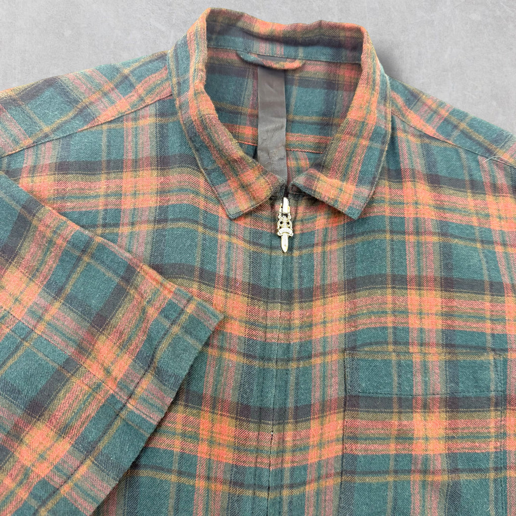 Chrome Hearts Green/Red Plaid Zip Up Shirt Small