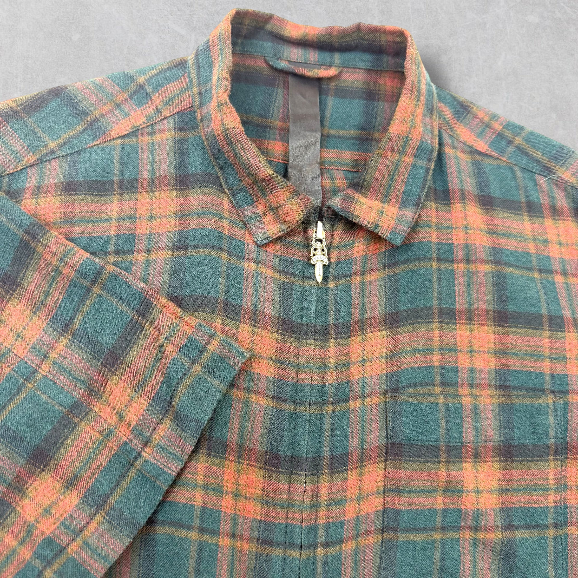 Chrome Hearts Green/Red Plaid Zip Up Shirt Small