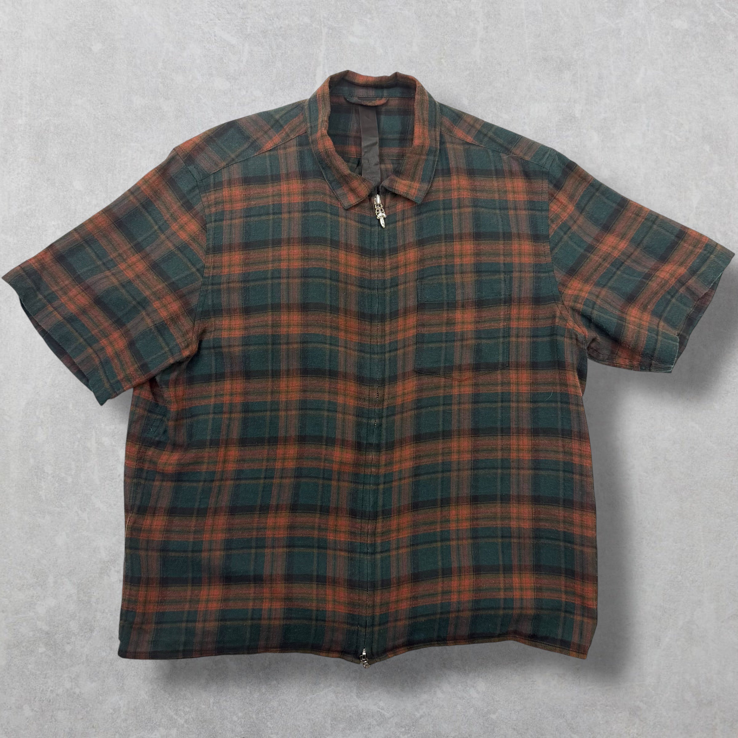 Chrome Hearts Green/Red Plaid Zip Up Shirt Small