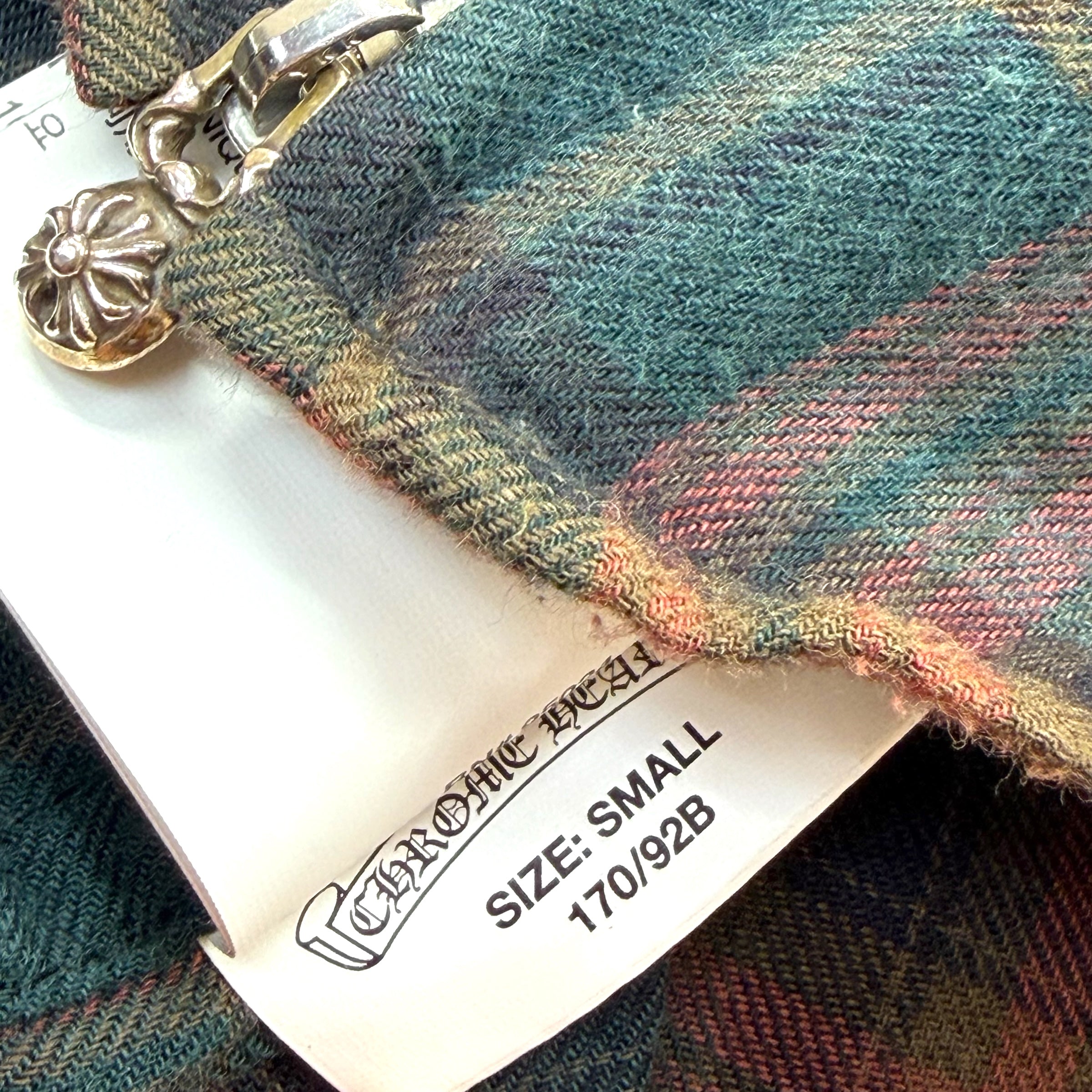 Chrome Hearts Green/Red Plaid Zip Up Shirt Small