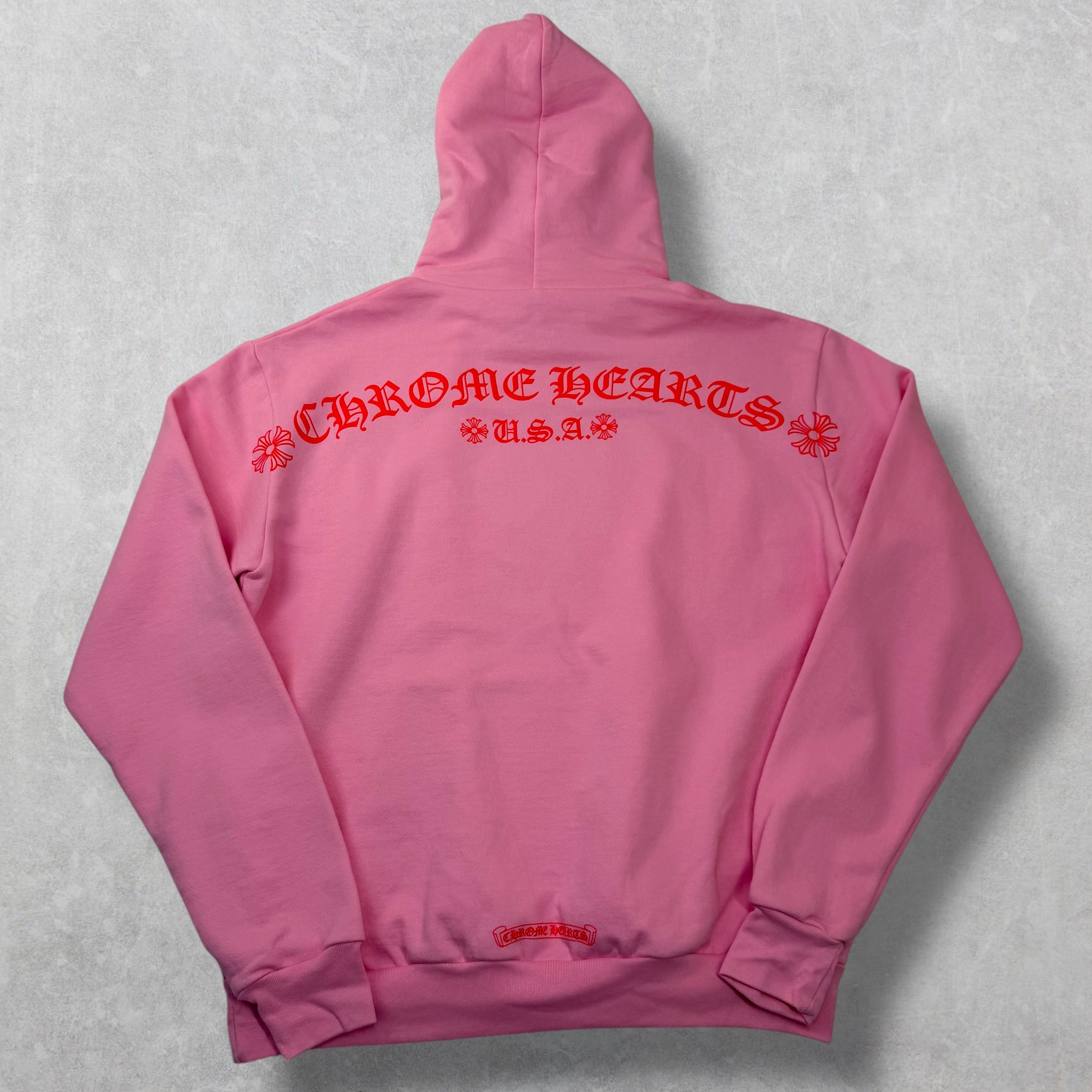 Chrome Hearts Red T Bar Logo Pink Hoodie S
