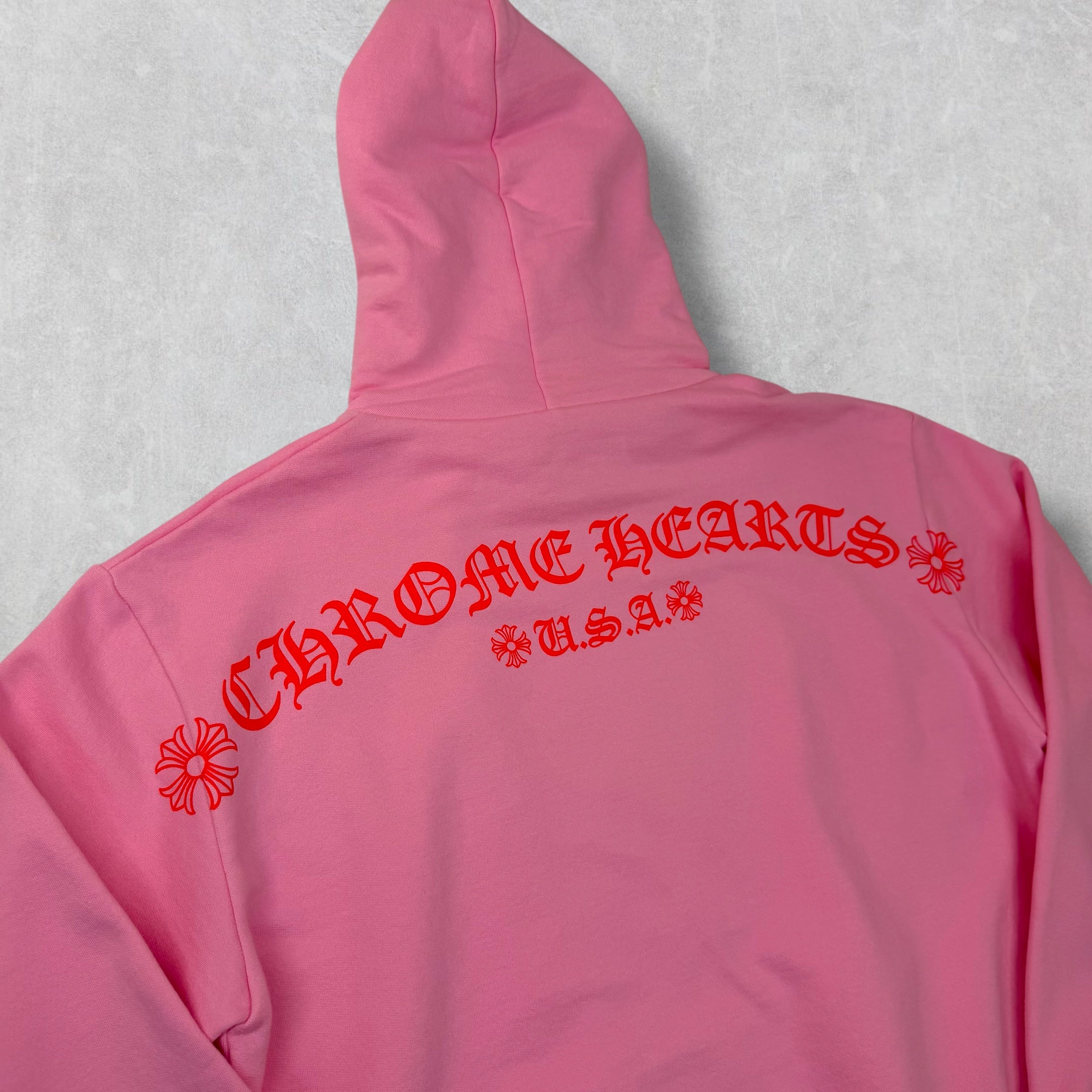 Chrome Hearts Red T Bar Logo Pink Hoodie S