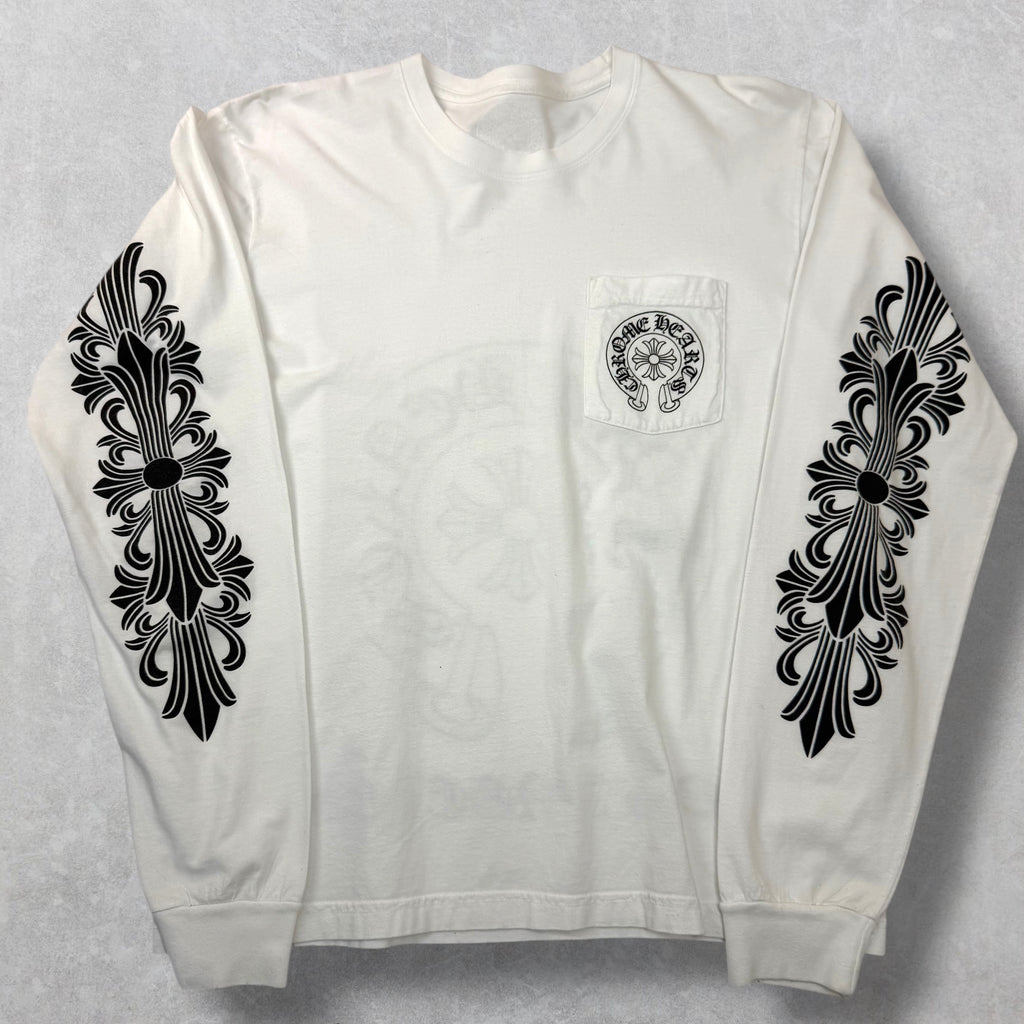 Chrome Hearts White LA Horseshoe Floral L/S L