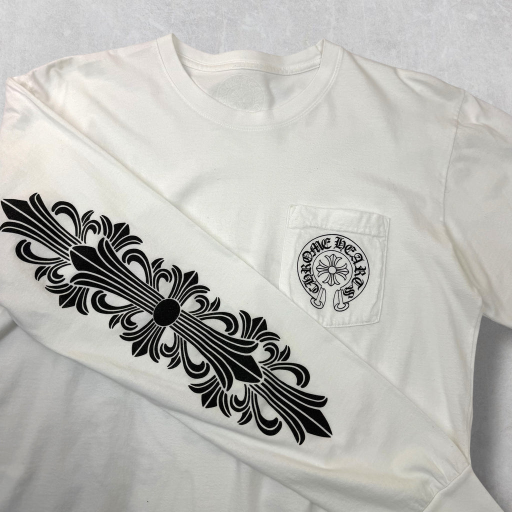 Chrome Hearts White LA Horseshoe Floral L/S L