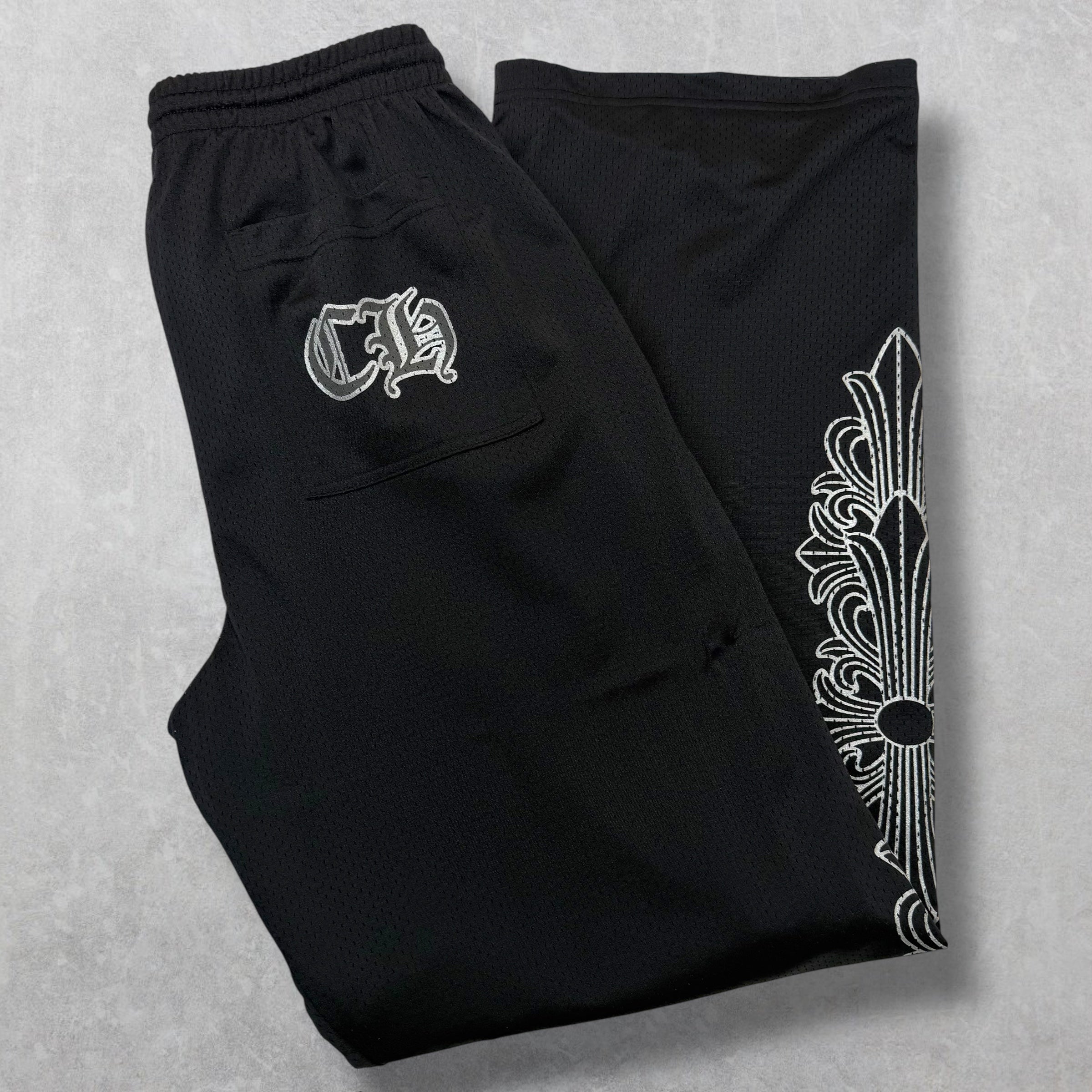 Chrome Hearts Black Mesh Warm Up Pants L