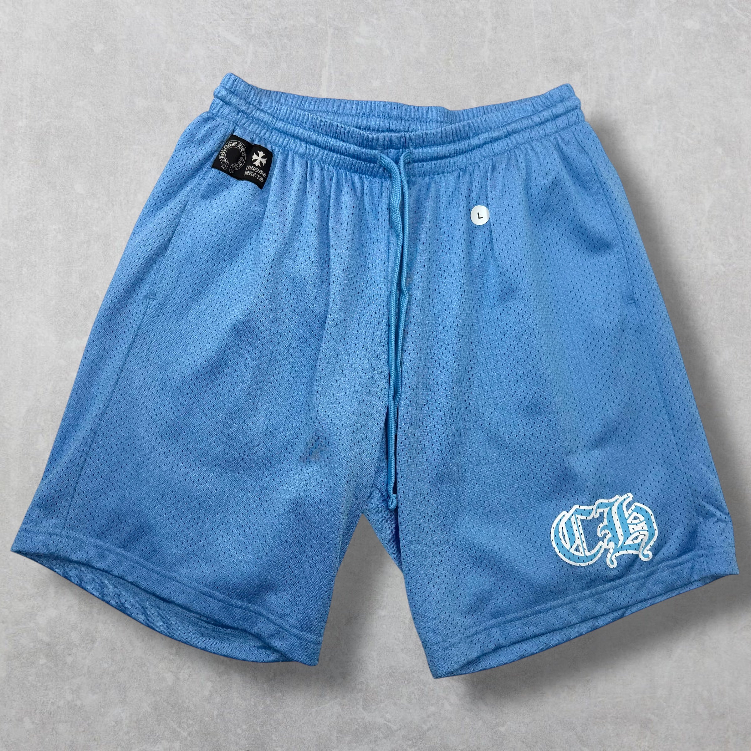 Chrome Hearts Blue Mesh Warm Up Shorts L