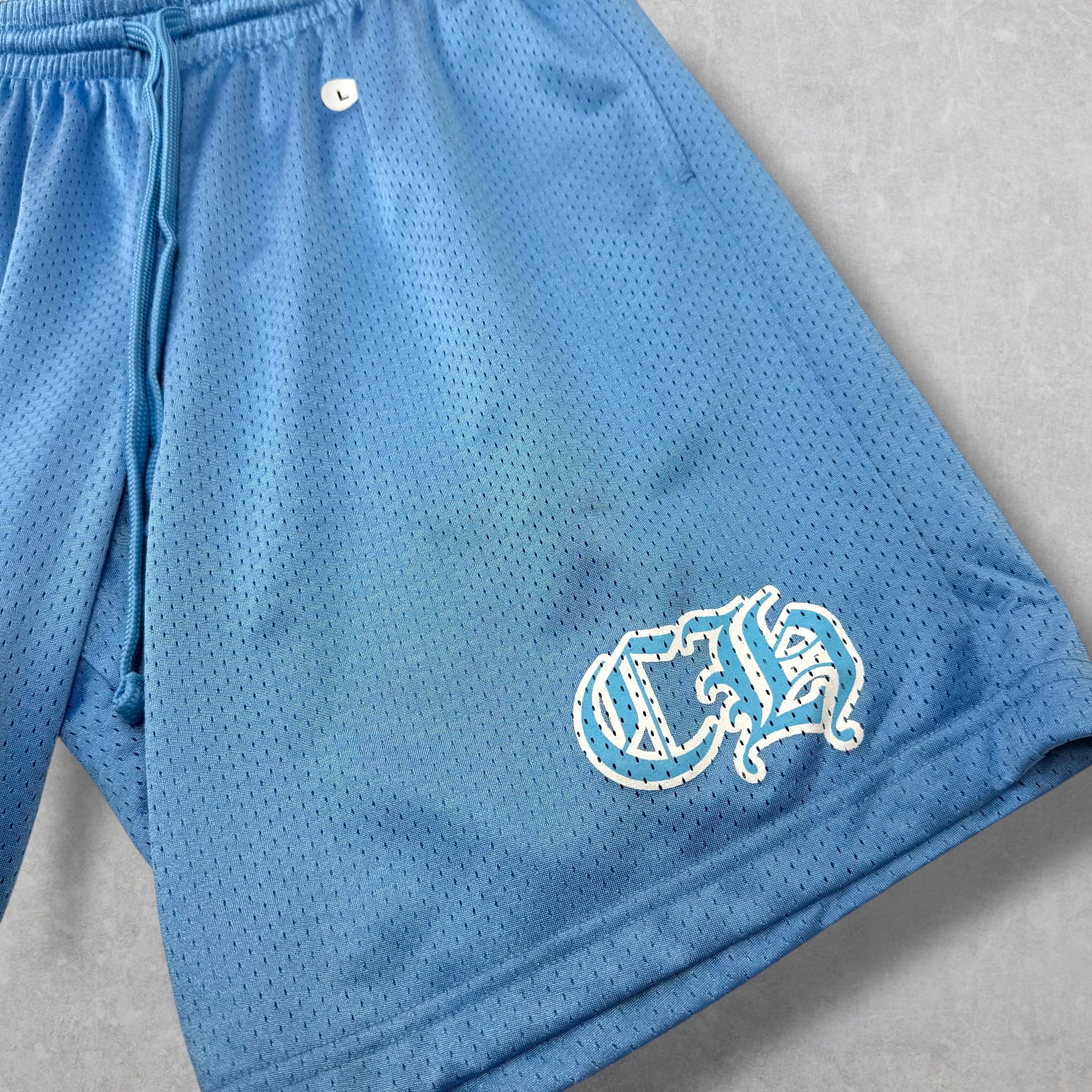 Chrome Hearts Blue Mesh Warm Up Shorts L