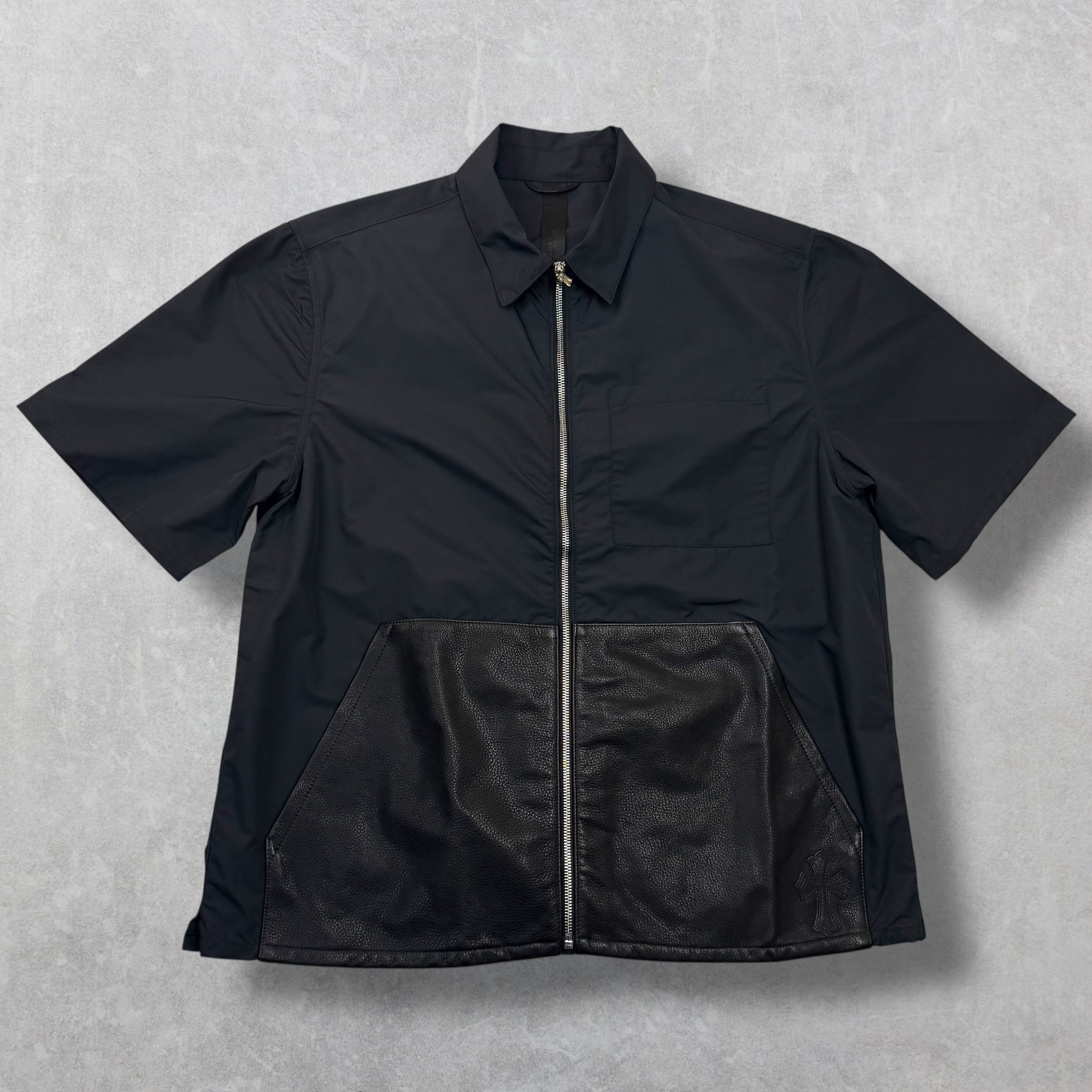 Chrome Hearts Zip Nylon Leather Patch Work Shirt L