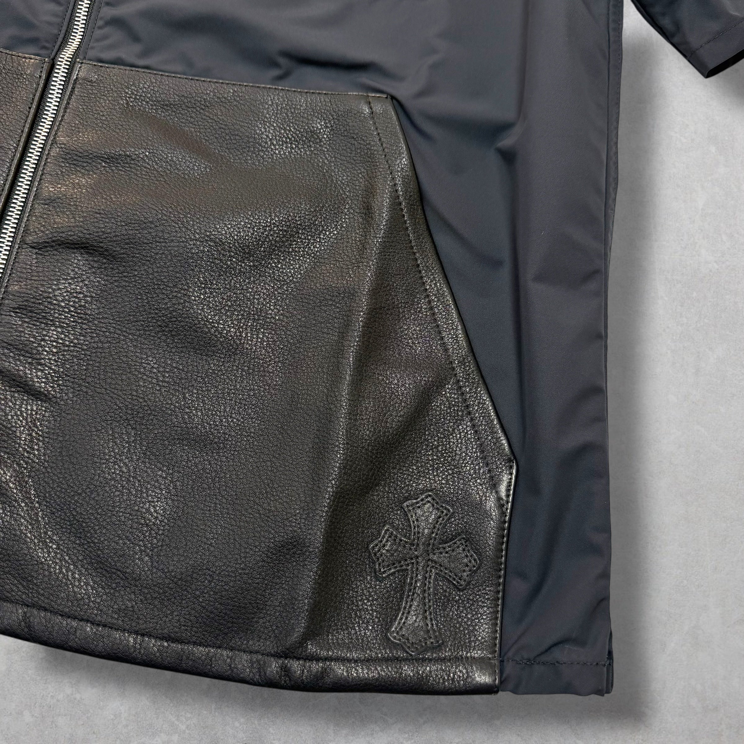 Chrome Hearts Zip Nylon Leather Patch Work Shirt L