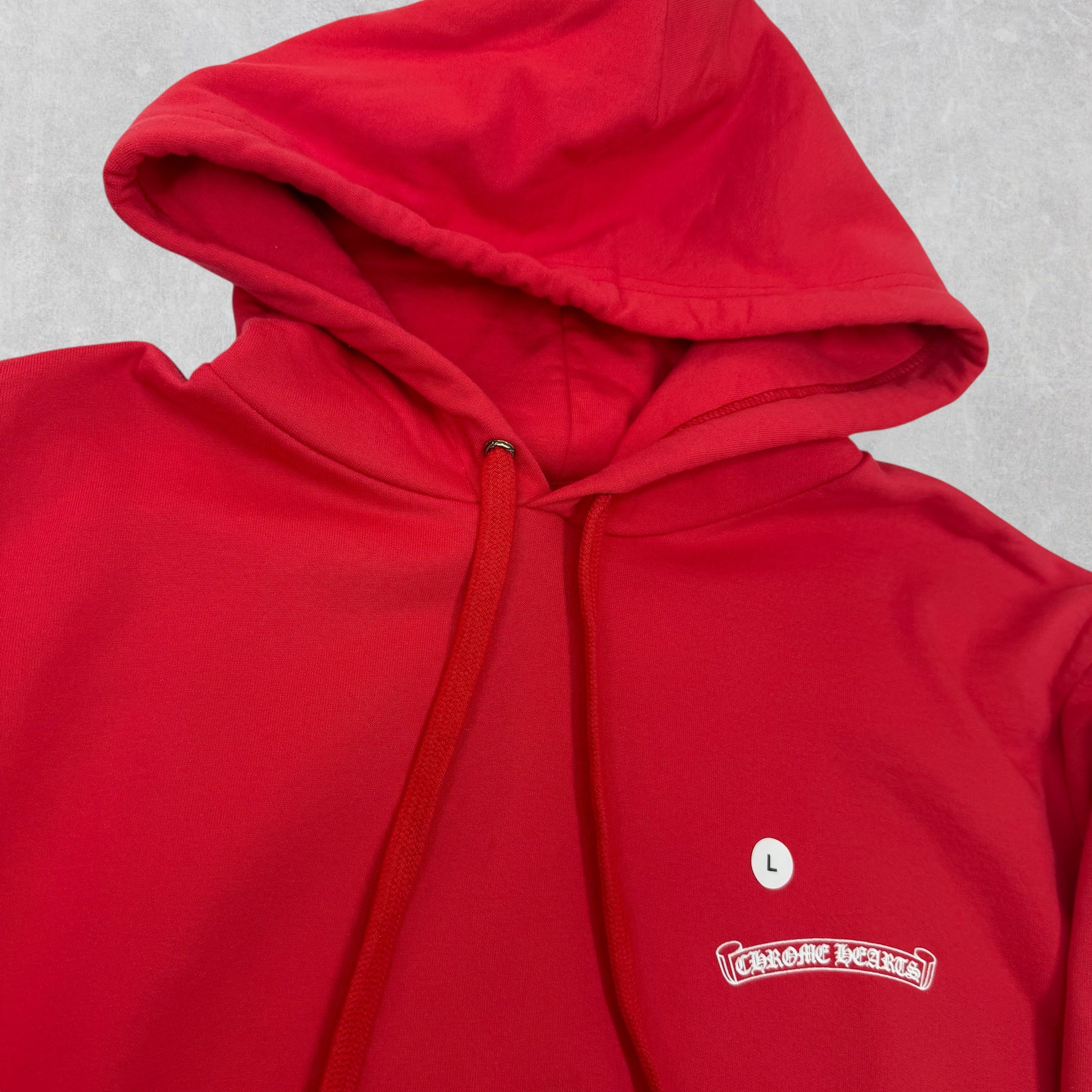 Chrome Hearts Red Scroll Logo Hoodie L