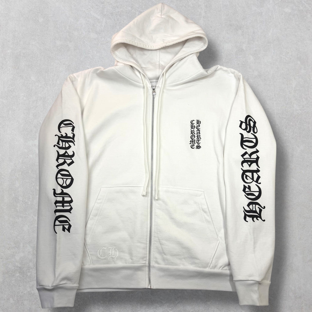 Chrome Hearts Vertical Zip Up White Hoodie L