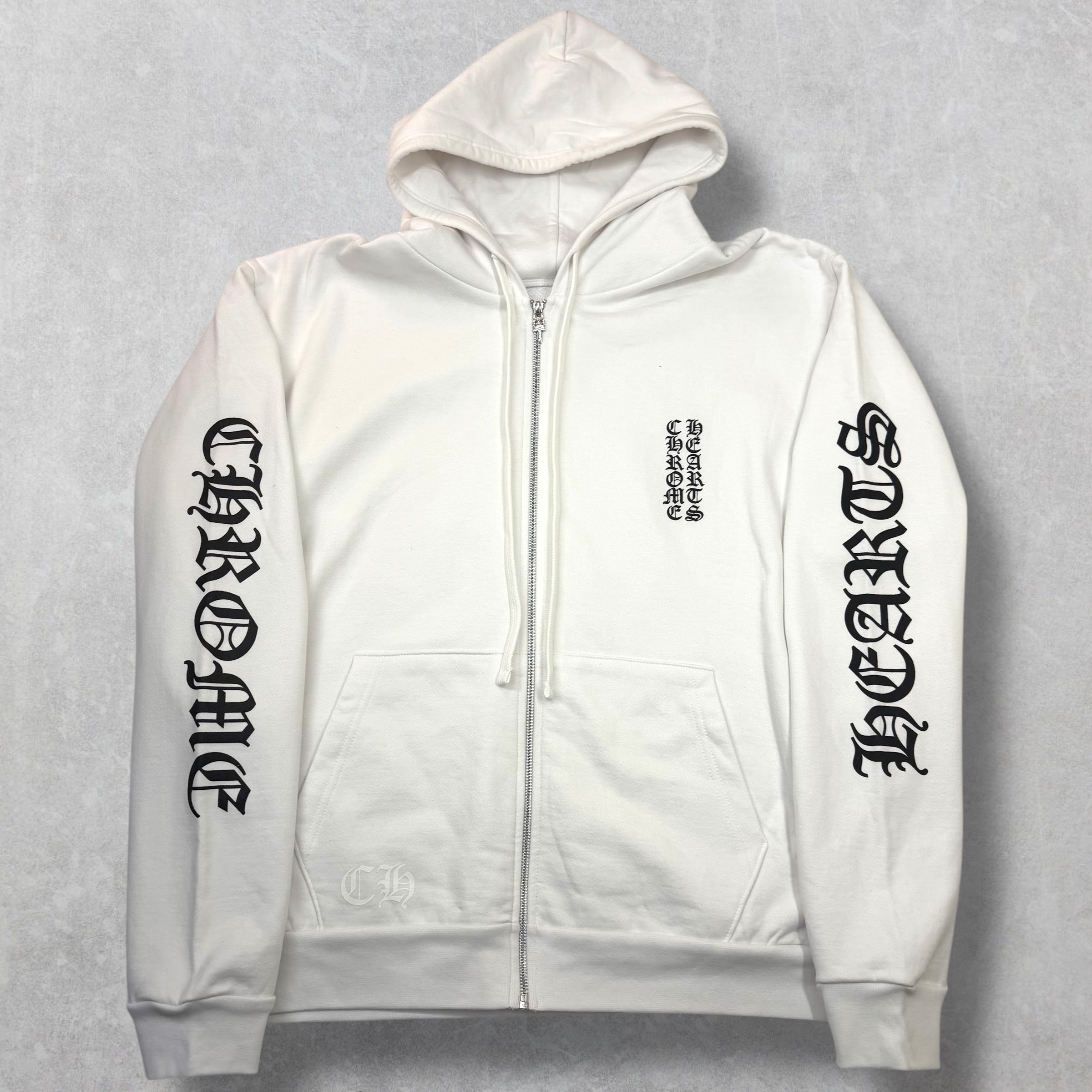 Chrome Hearts Vertical Zip Up White Hoodie L
