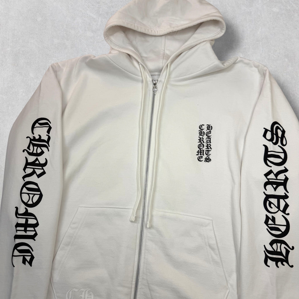 Chrome Hearts Vertical Zip Up White Hoodie L