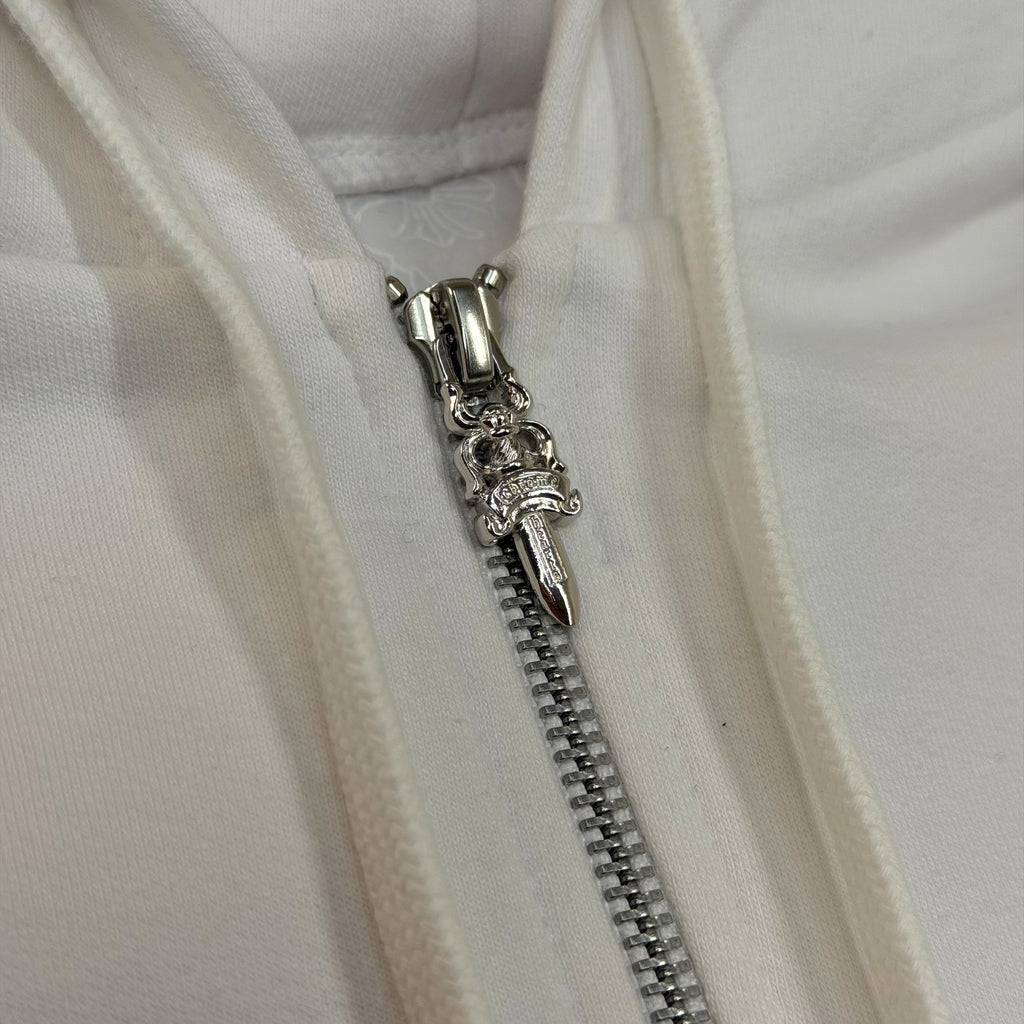 Chrome Hearts Vertical Zip Up White Hoodie L