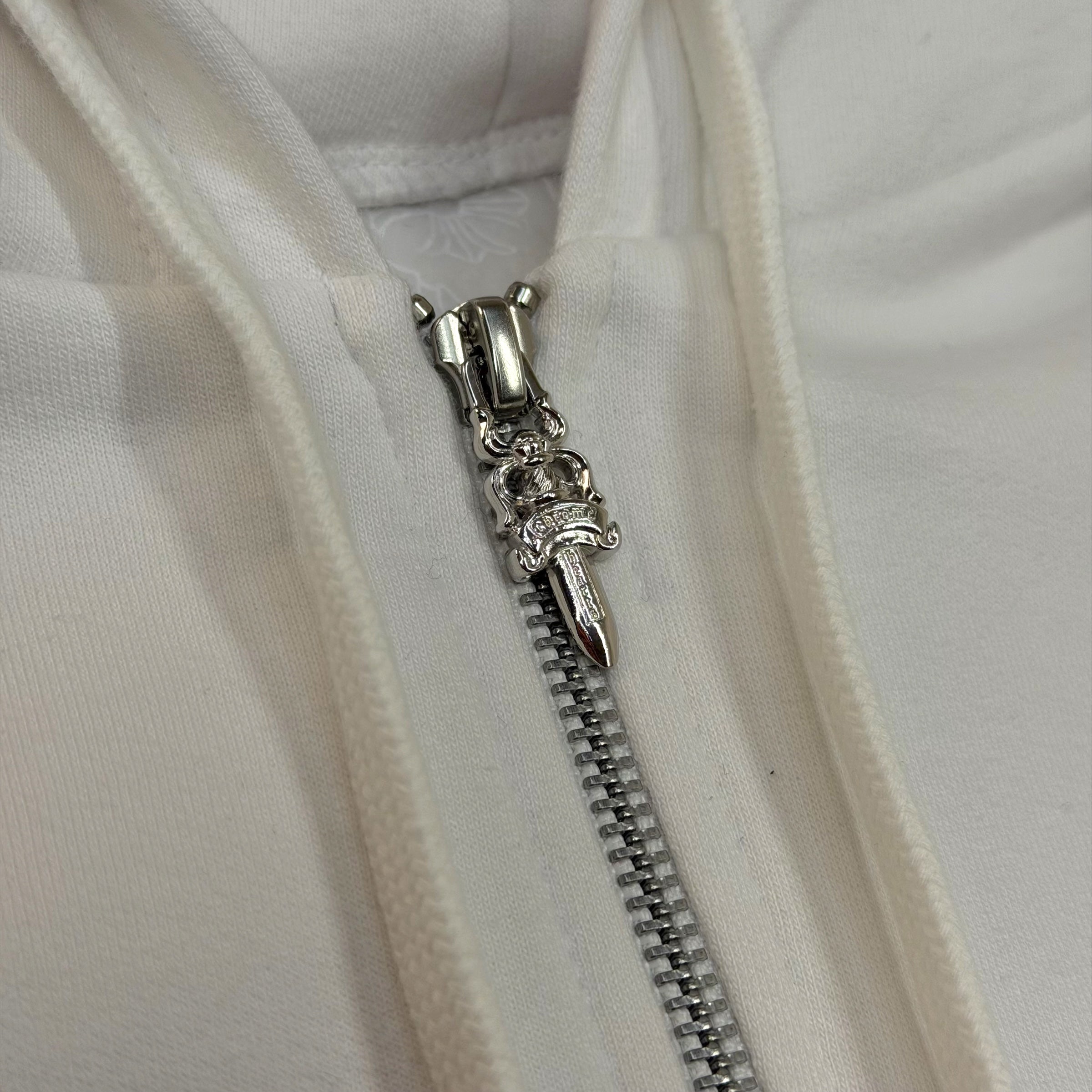 Chrome Hearts Vertical Zip Up White Hoodie L