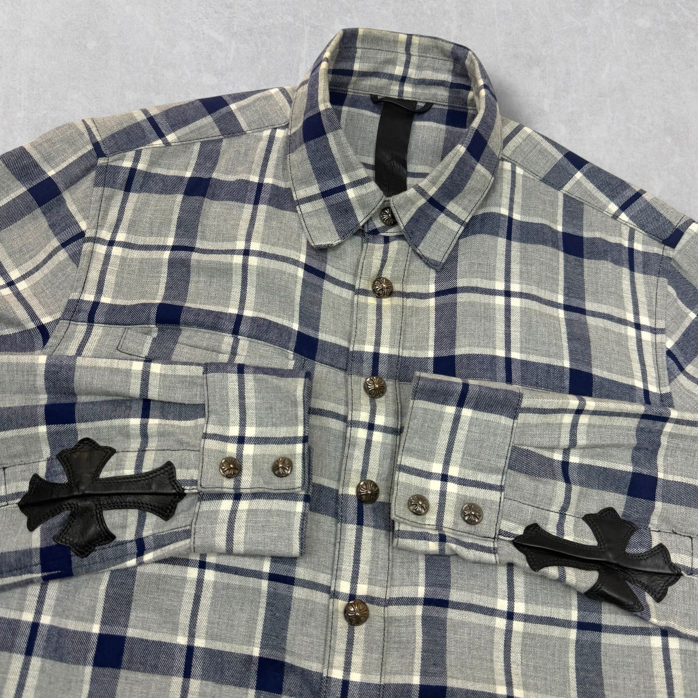 Chrome Hearts Blue/Grey Cross Patch Flannel S