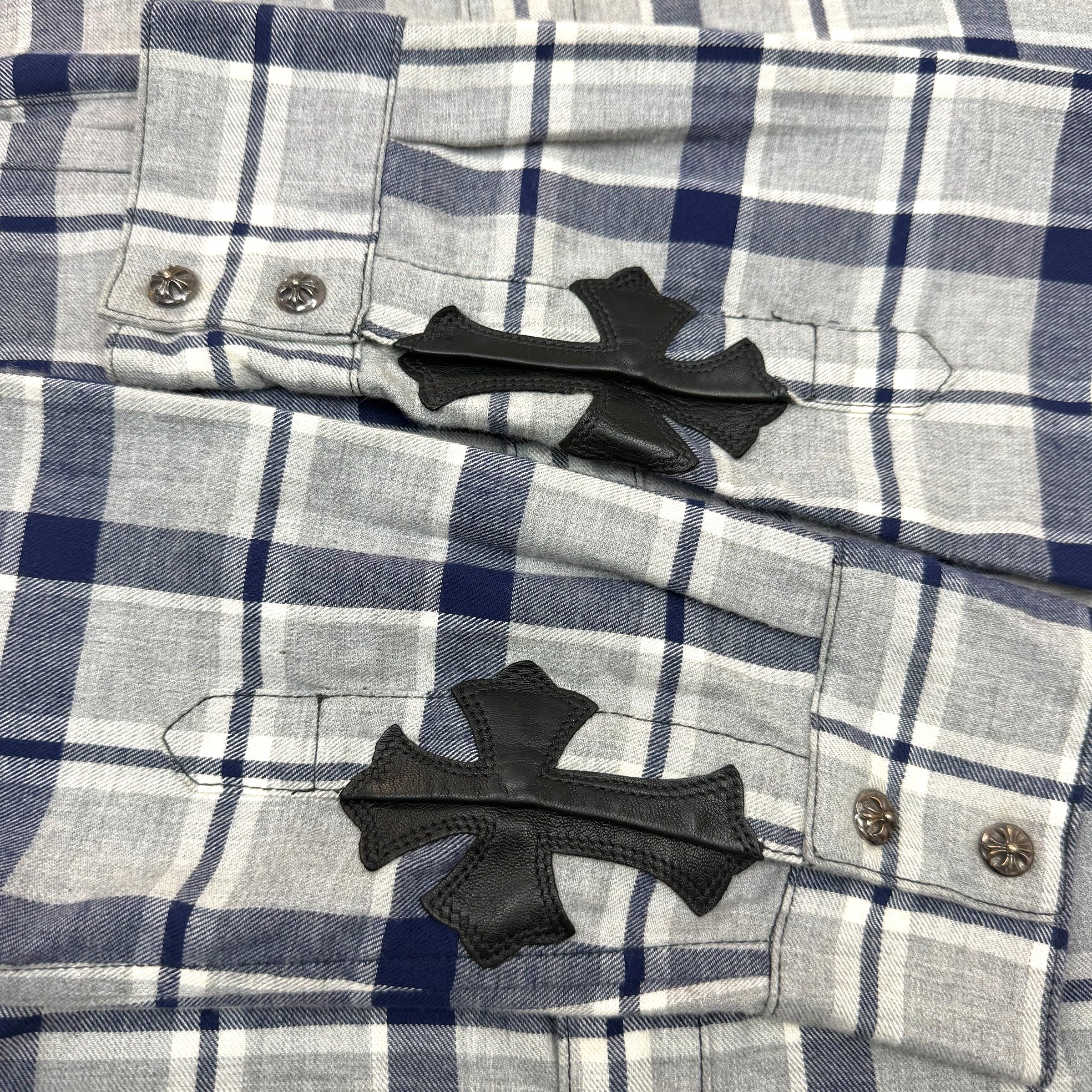 Chrome Hearts Blue/Grey Cross Patch Flannel S