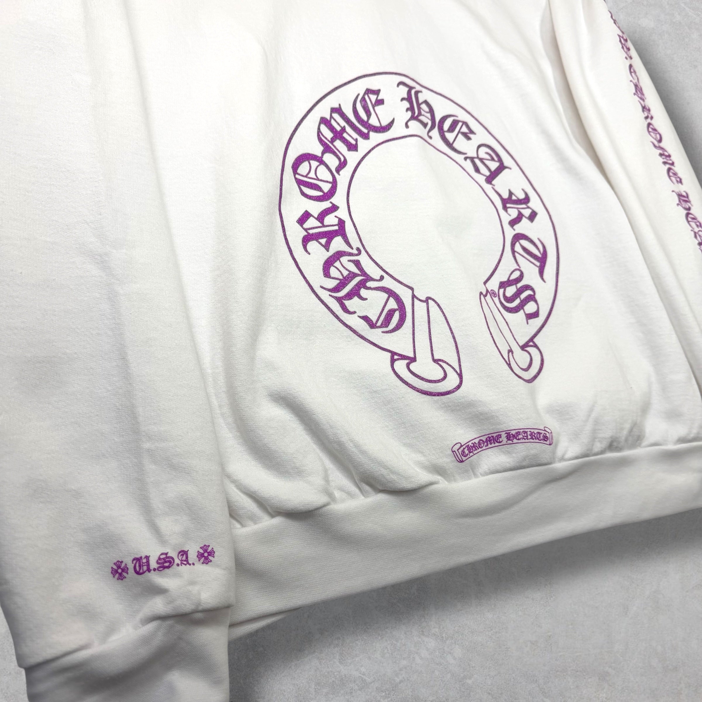 Chrome Hearts Purple Glitter Horseshoe Hoodie XXL