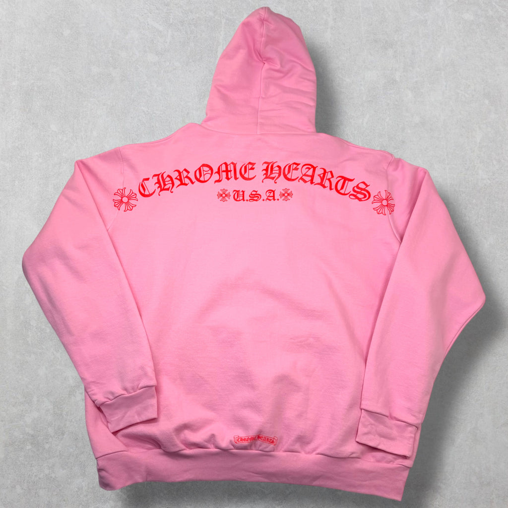 Chrome Hearts Red T-bar Logo Hoodie Pink XXL