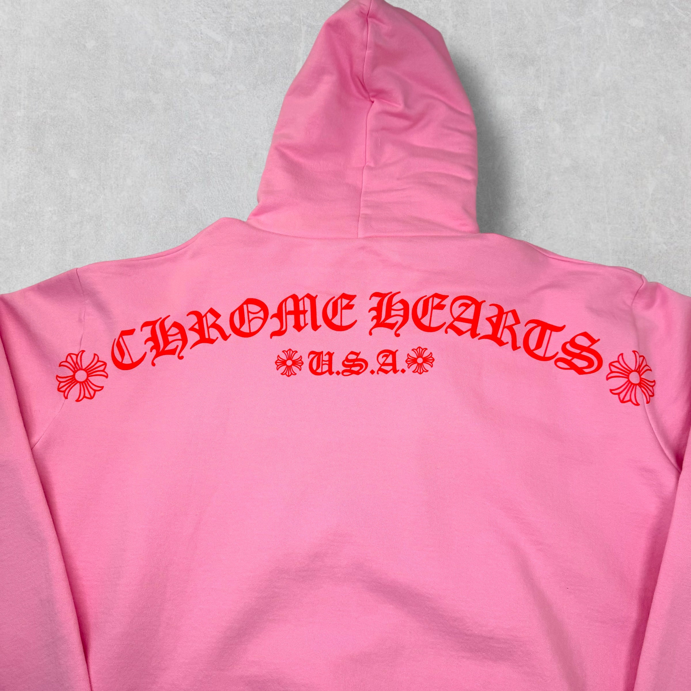 Chrome Hearts Red T-bar Logo Hoodie Pink XXL