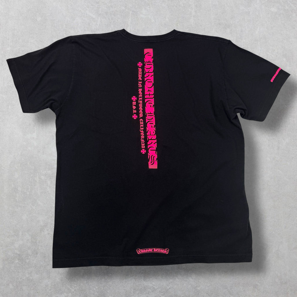 Chrome Hearts Neon Pink Stripe Logo Tee XL