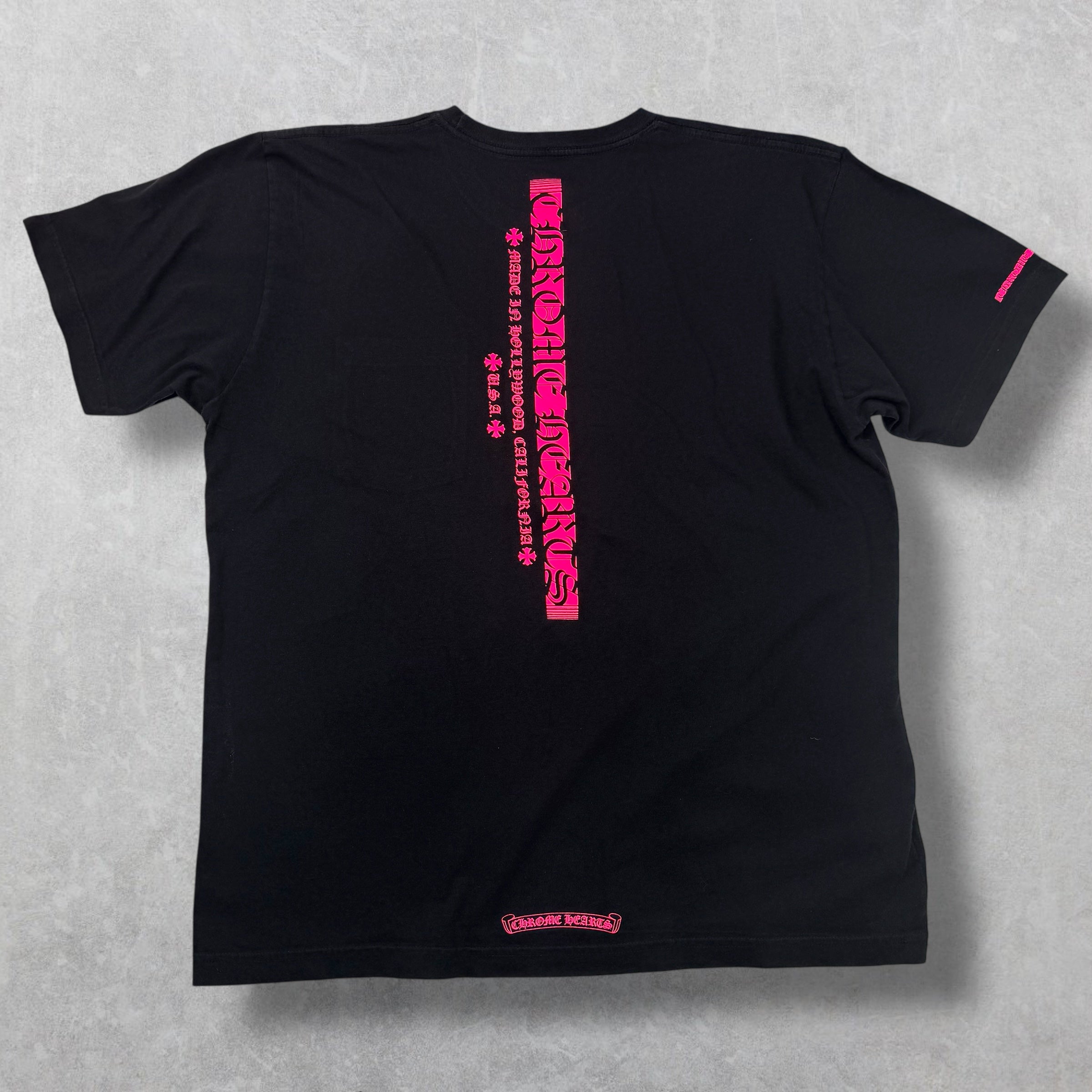 Chrome Hearts Neon Pink Stripe Logo Tee XL