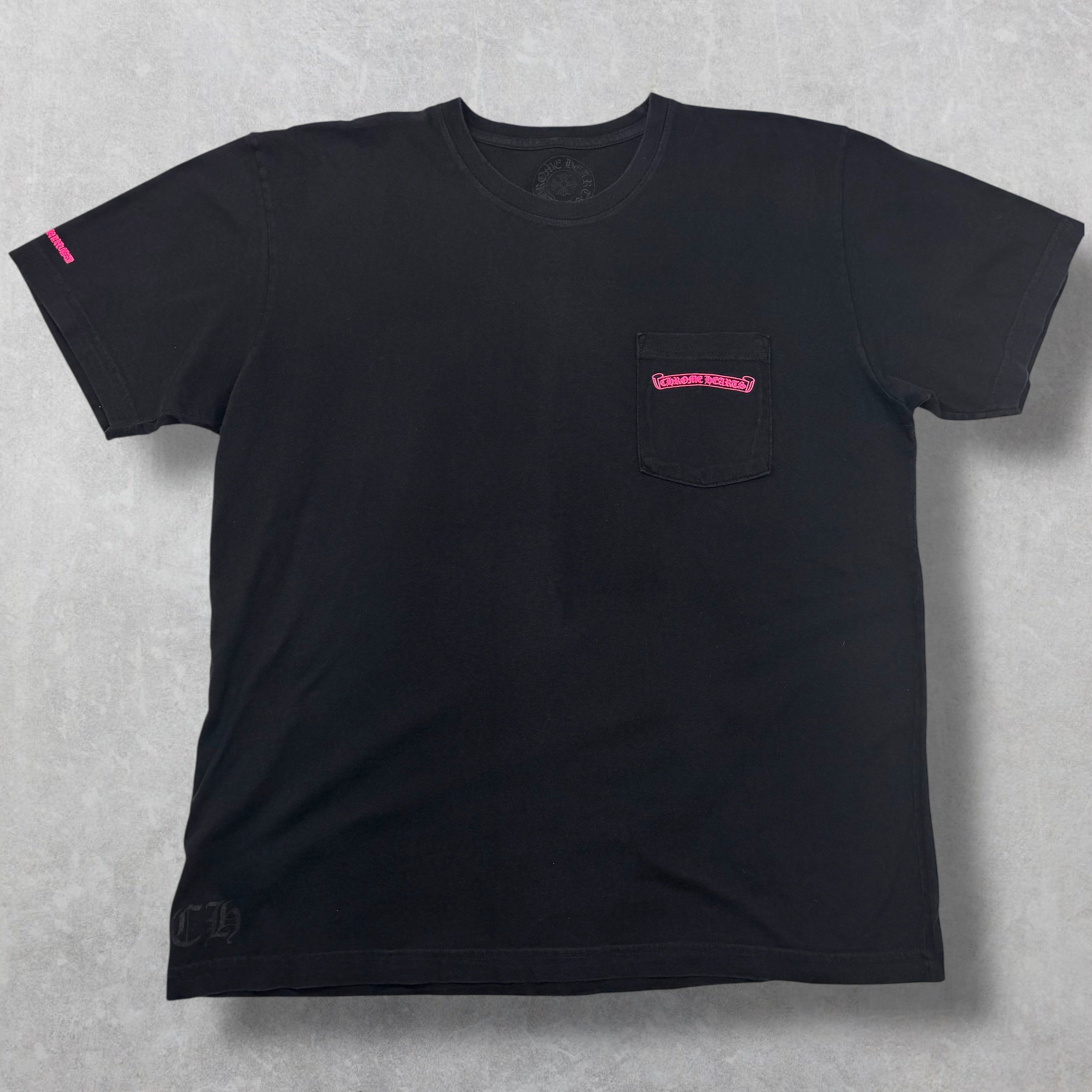 Chrome Hearts Neon Pink Stripe Logo Tee XL