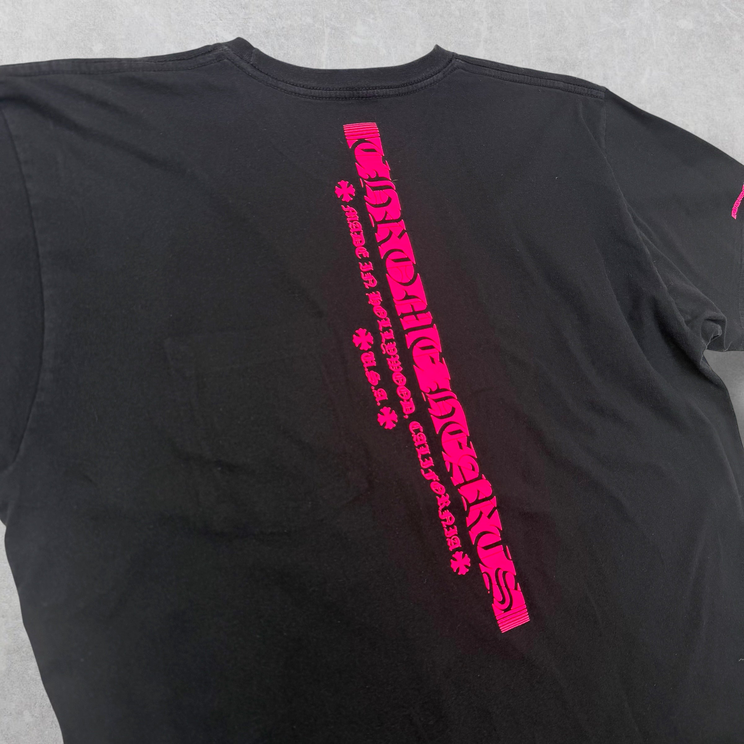 Chrome Hearts Neon Pink Stripe Logo Tee XL