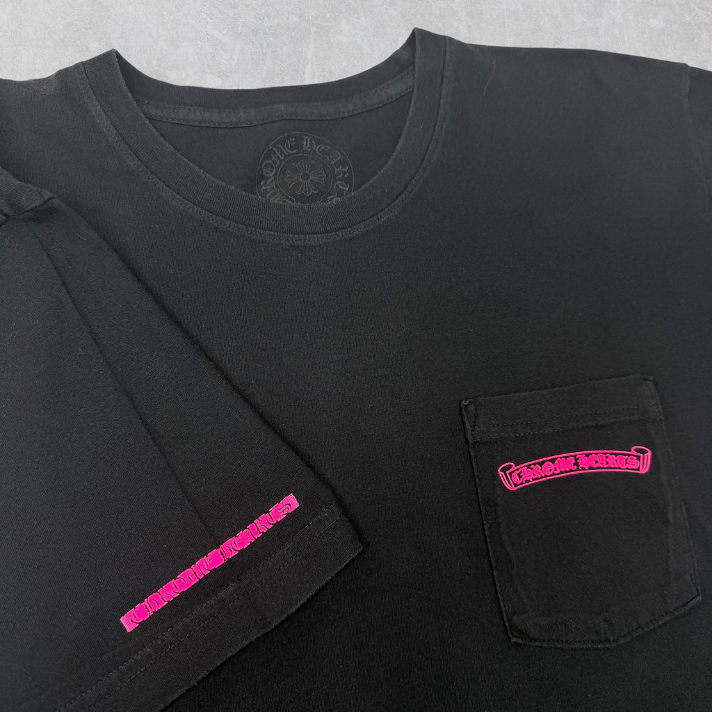 Chrome Hearts Neon Pink Stripe Logo Tee XL