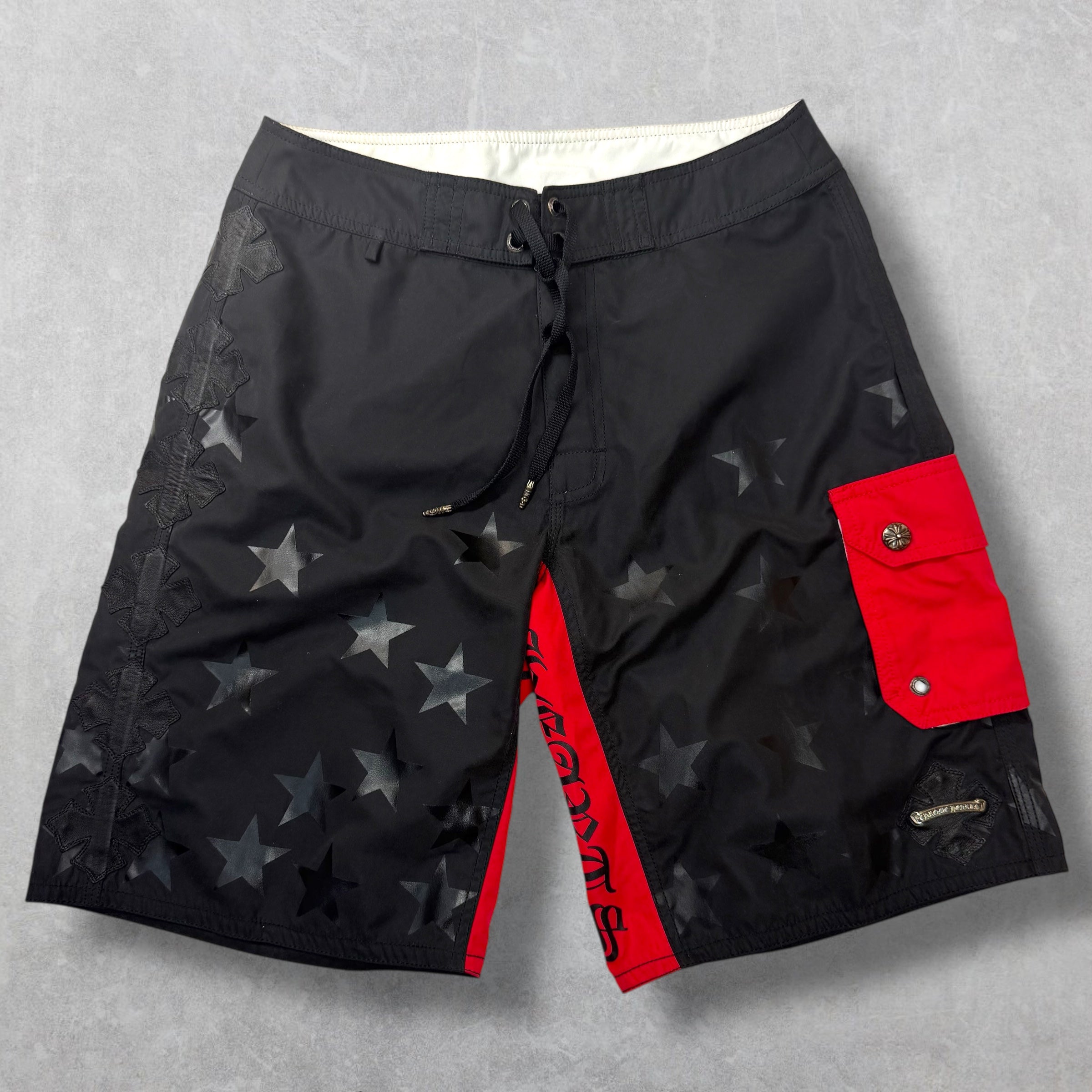 Chrome Hearts Leather Plus Patch Swim Shorts 31