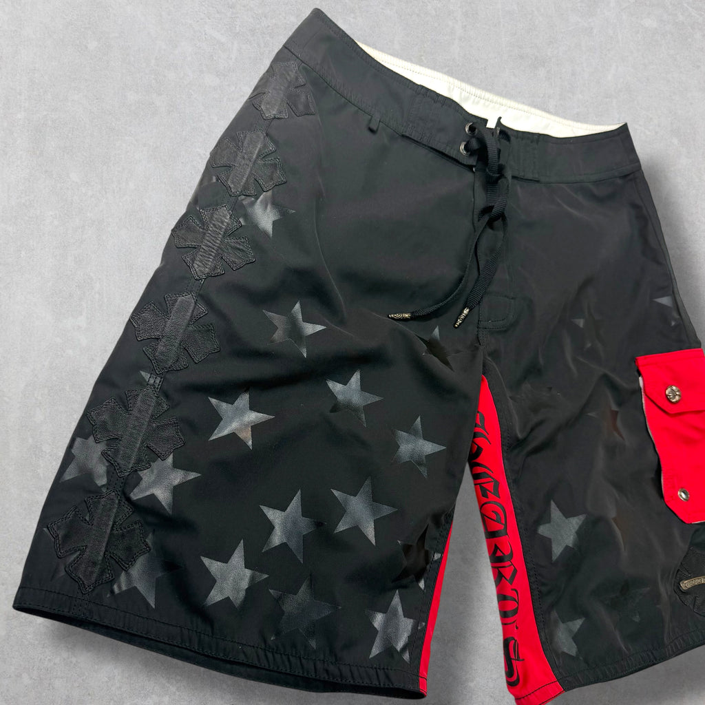 Chrome Hearts Leather Plus Patch Swim Shorts 31