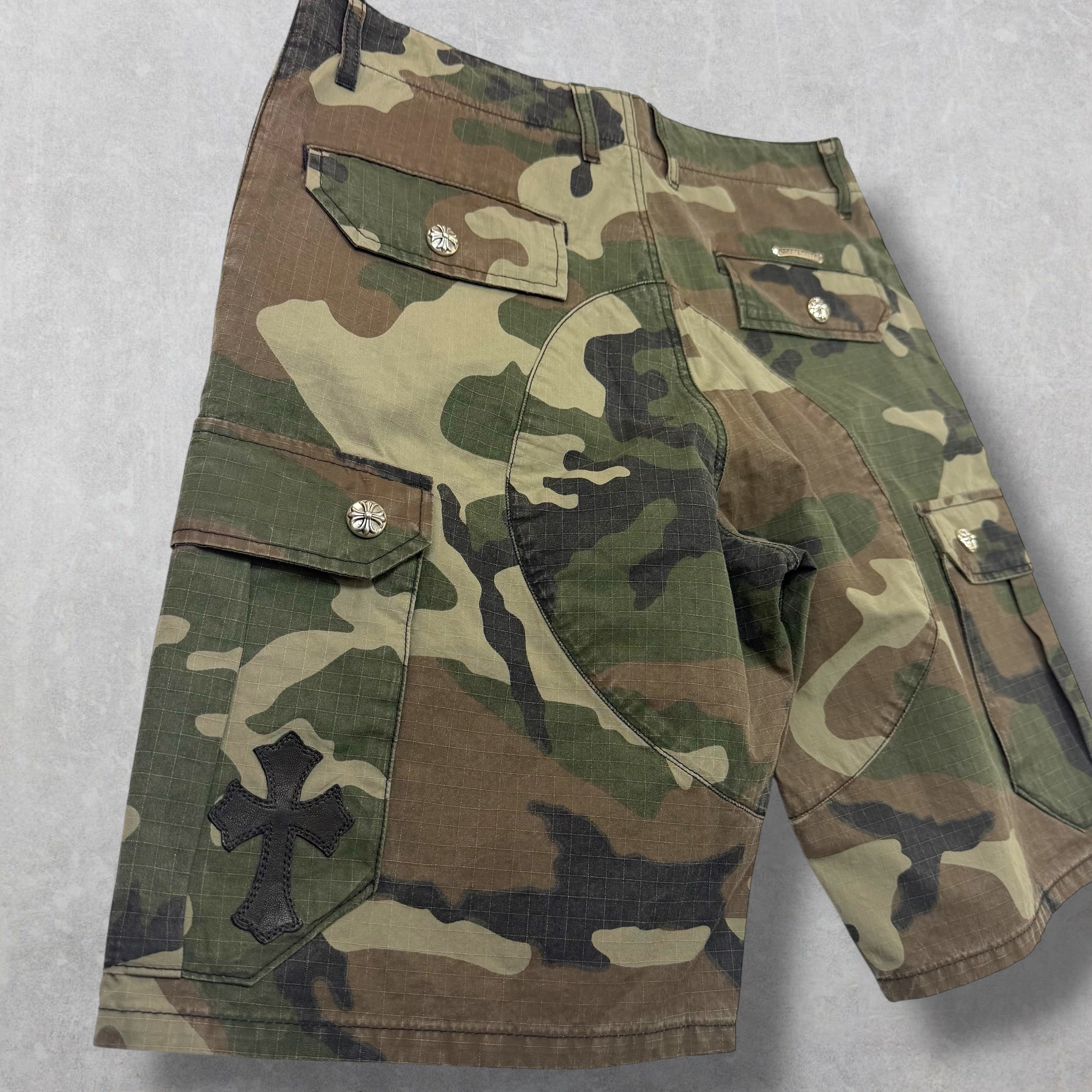 Chrome Hearts Cross Patch Camo Cargo Shorts 32