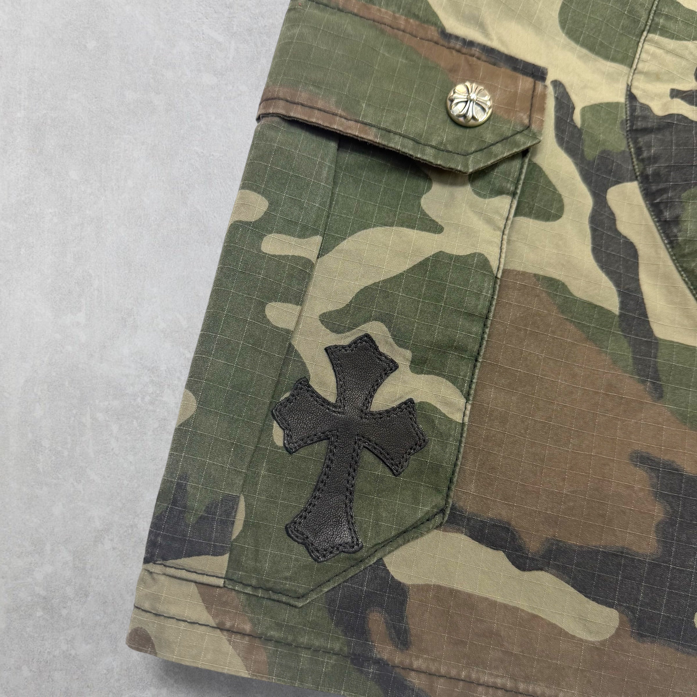Chrome Hearts Cross Patch Camo Cargo Shorts 32