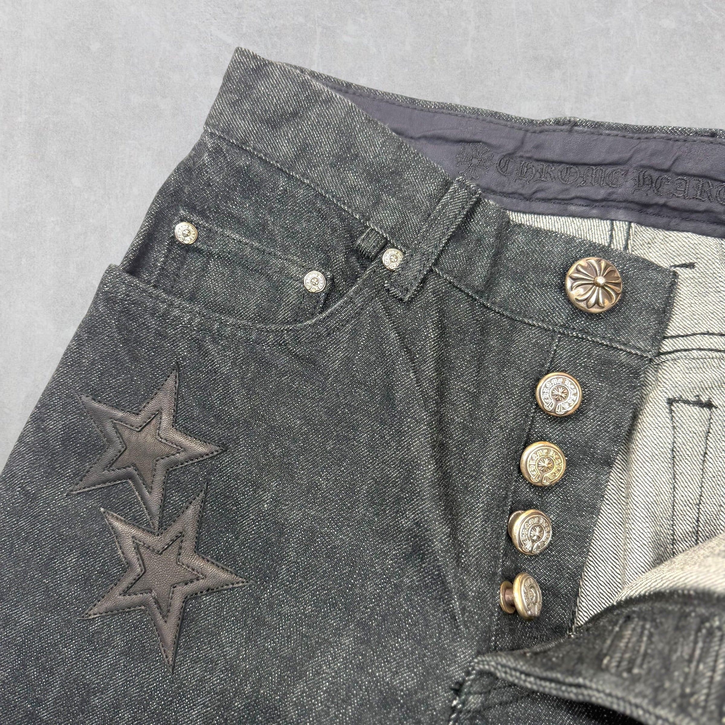 Chrome Hearts Star Patch Fleur Knee Jeans 28