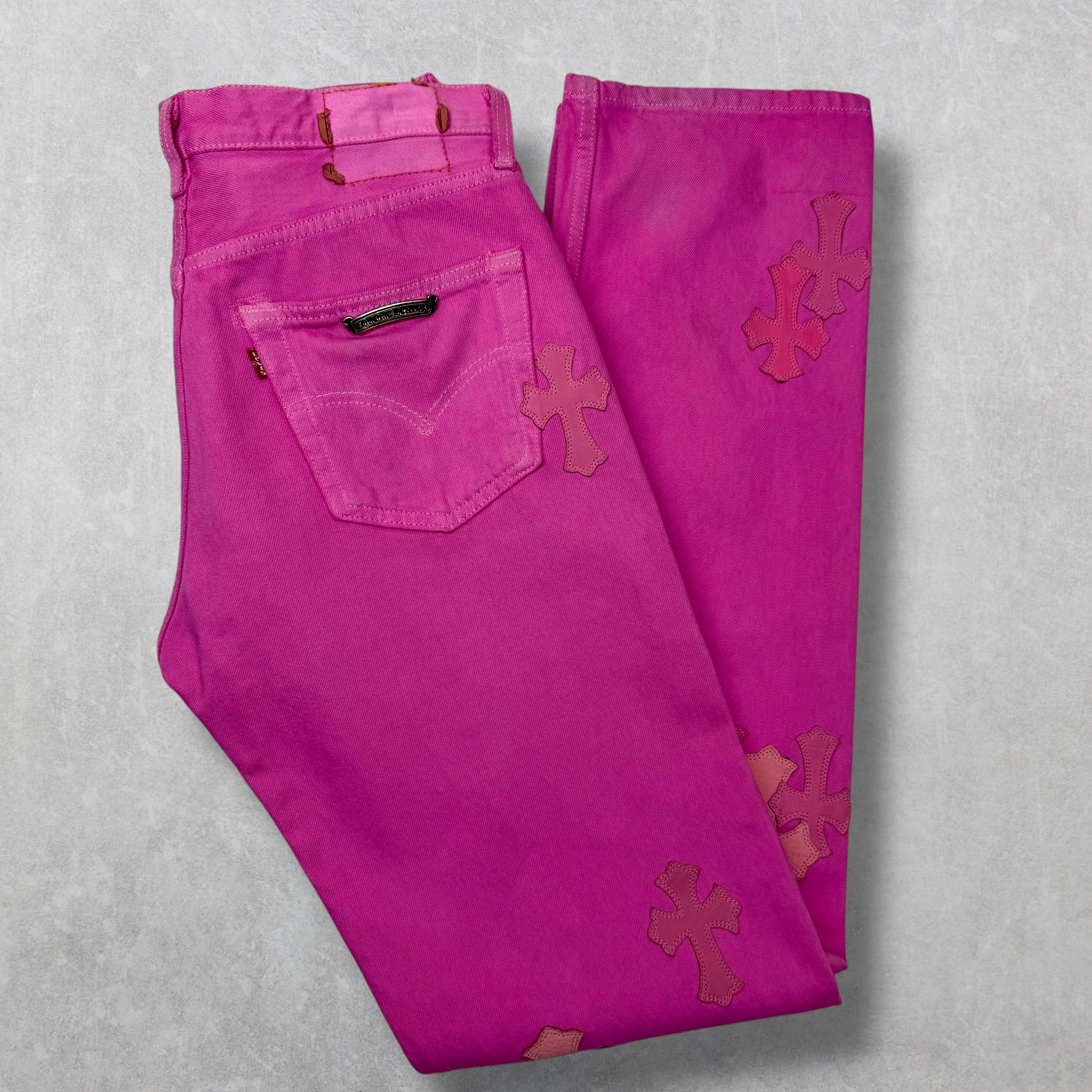 Chrome Hearts Sex Records Cross Patch Pink Denim 30